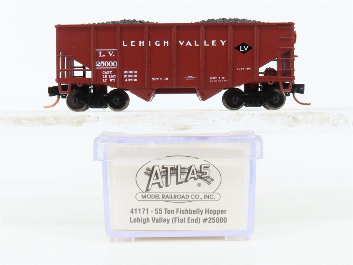 N Atlas 41171 LV Lehigh Valley 55-Ton 2-Bay Fishbelly Hopper #25000 w/Coal Load