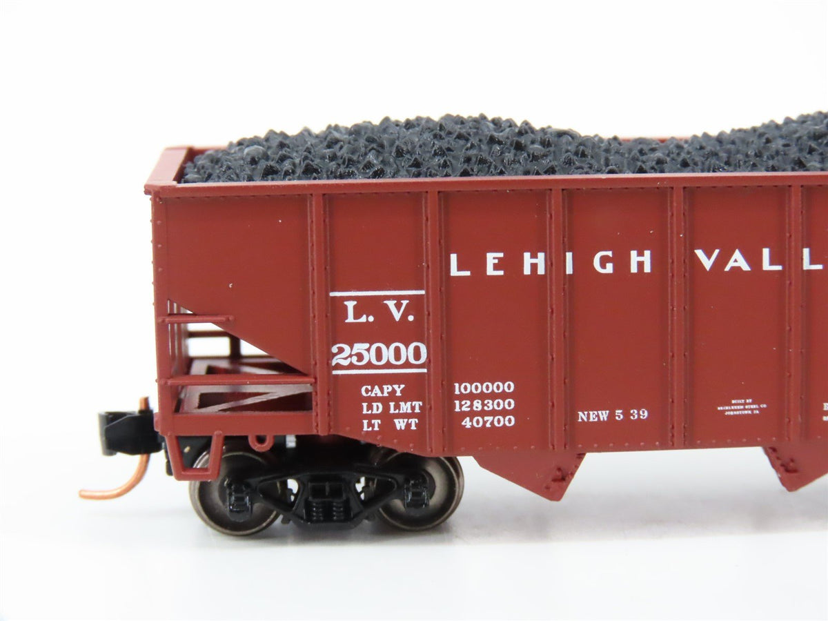 N Atlas 41171 LV Lehigh Valley 55-Ton 2-Bay Fishbelly Hopper #25000 w/Coal Load