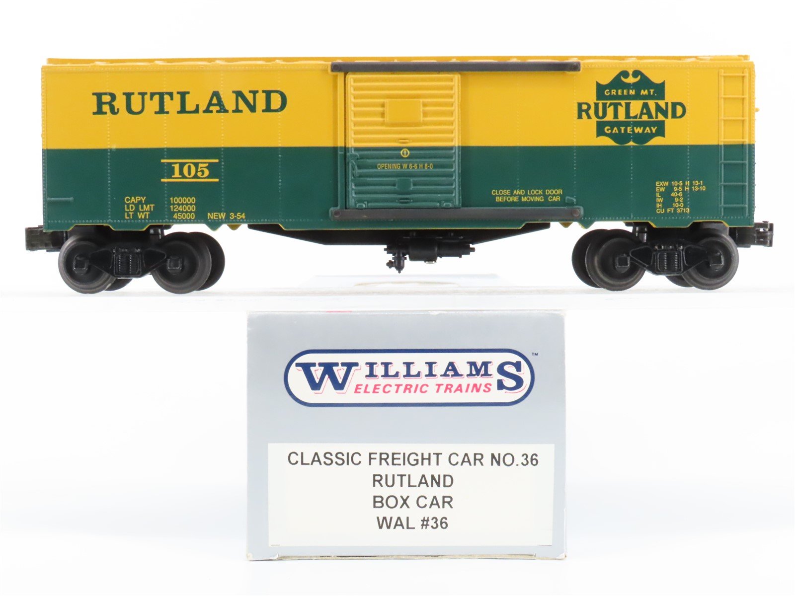 O Gauge 3-Rail Williams #35 RUT Rutland Green Mountain Gateway Box Car #105
