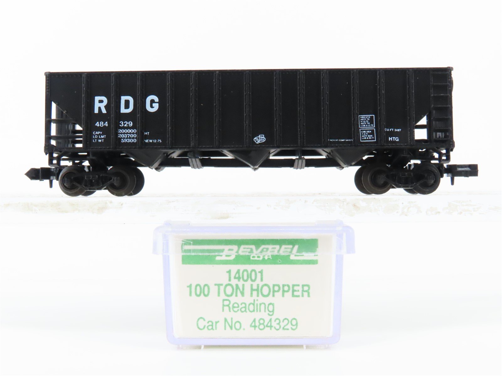 N Scale Bev-Bel 14001 RDG Reading 100-Ton 3-Bay Open Hopper #484329