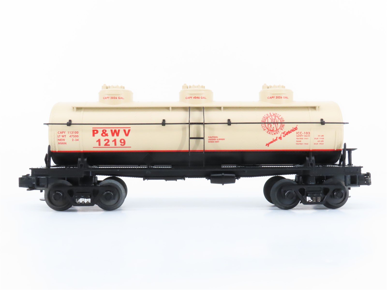O Gauge 3-Rail MTH P&WV Pittsburgh & West Virginia 3-Dome Tank Car #8516