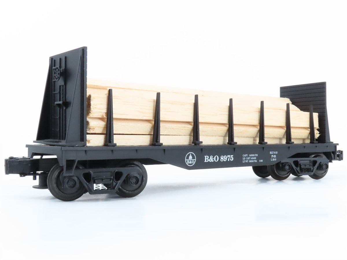 O Gauge 3-Rail Industrial Rail IDM 7502 B&amp;O Bulkhead Flat Car #8975 w/ Stakes