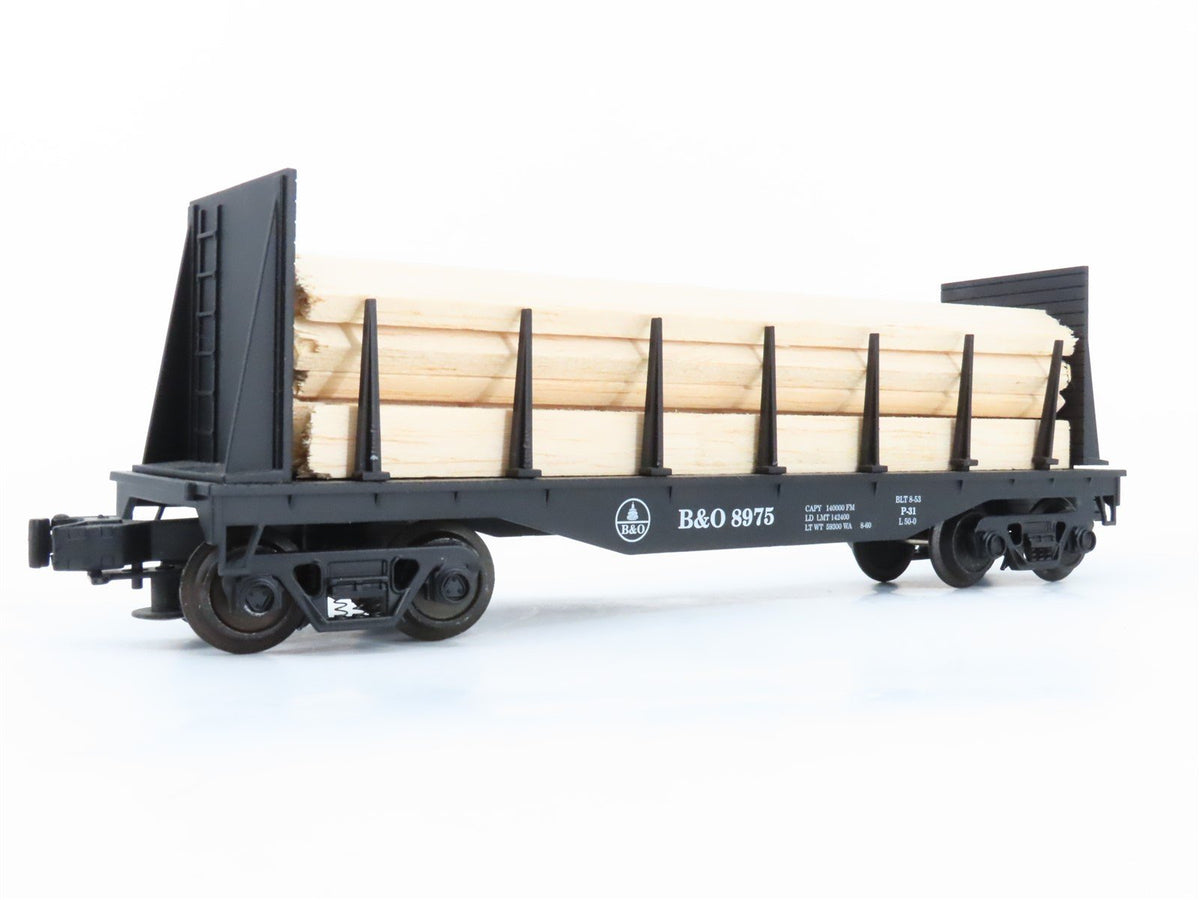 O Gauge 3-Rail Industrial Rail IDM 7502 B&amp;O Bulkhead Flat Car #8975 w/ Stakes