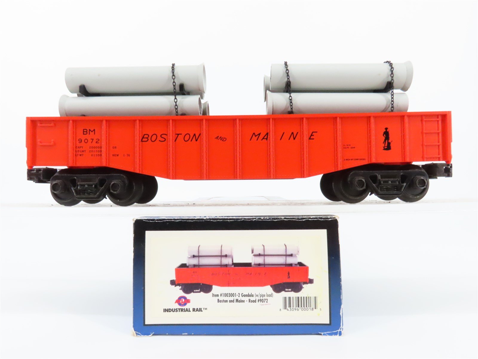 O Gauge 3-Rail Atlas Industrial Rail 1003001-2 BM Gondola #9072 w/ Pipe Load