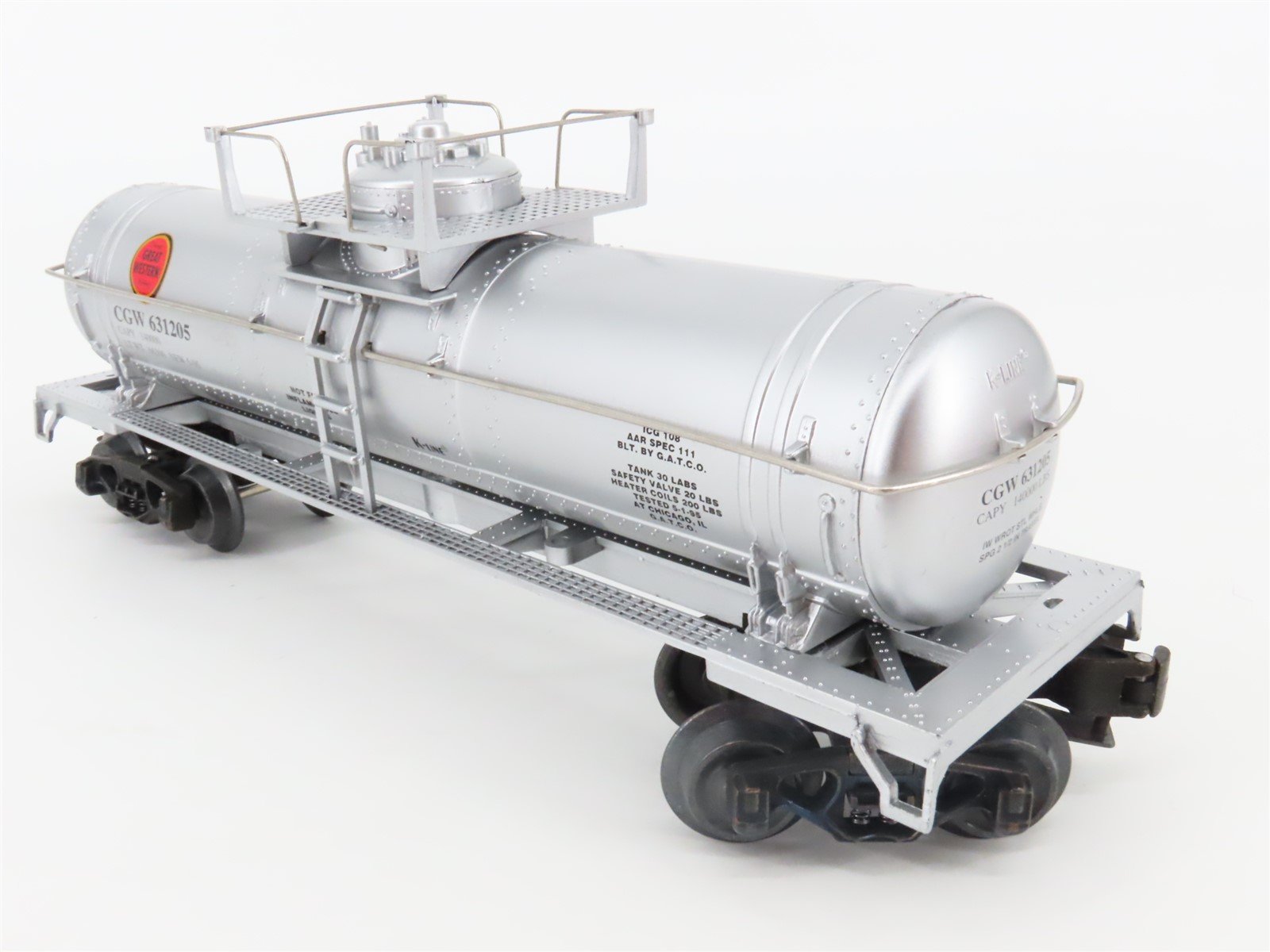 O Gauge 3-Rail K-Line K-631205 GW Great Western Single Dome Tank Car #631205