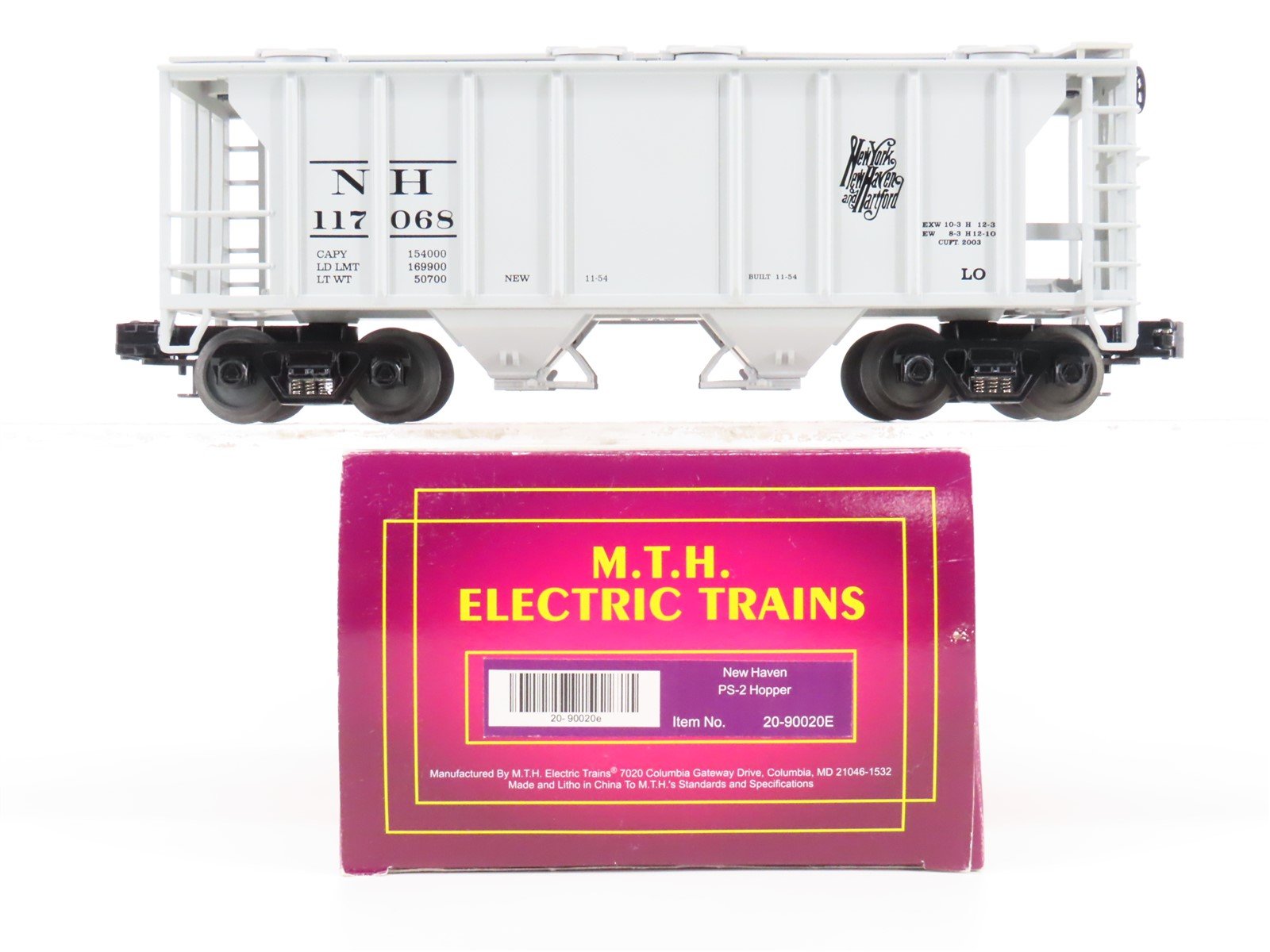 O Gauge 3-Rail MTH 20-90020E NH New Haven PS-2 2-Bay Covered Hopper #117068