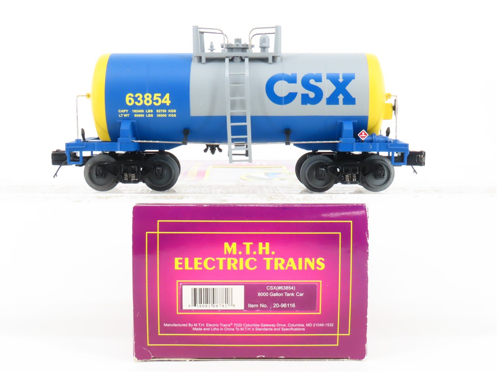 O Gauge 3-Rail MTH 20-96116 CSX Railway 8k Gallon Tankcar #63854