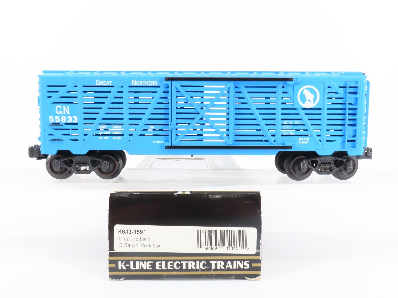 O Gauge 3-Rail K-Line K643-1591 GN Great Northern Big Sky Blue Stock Car #55833