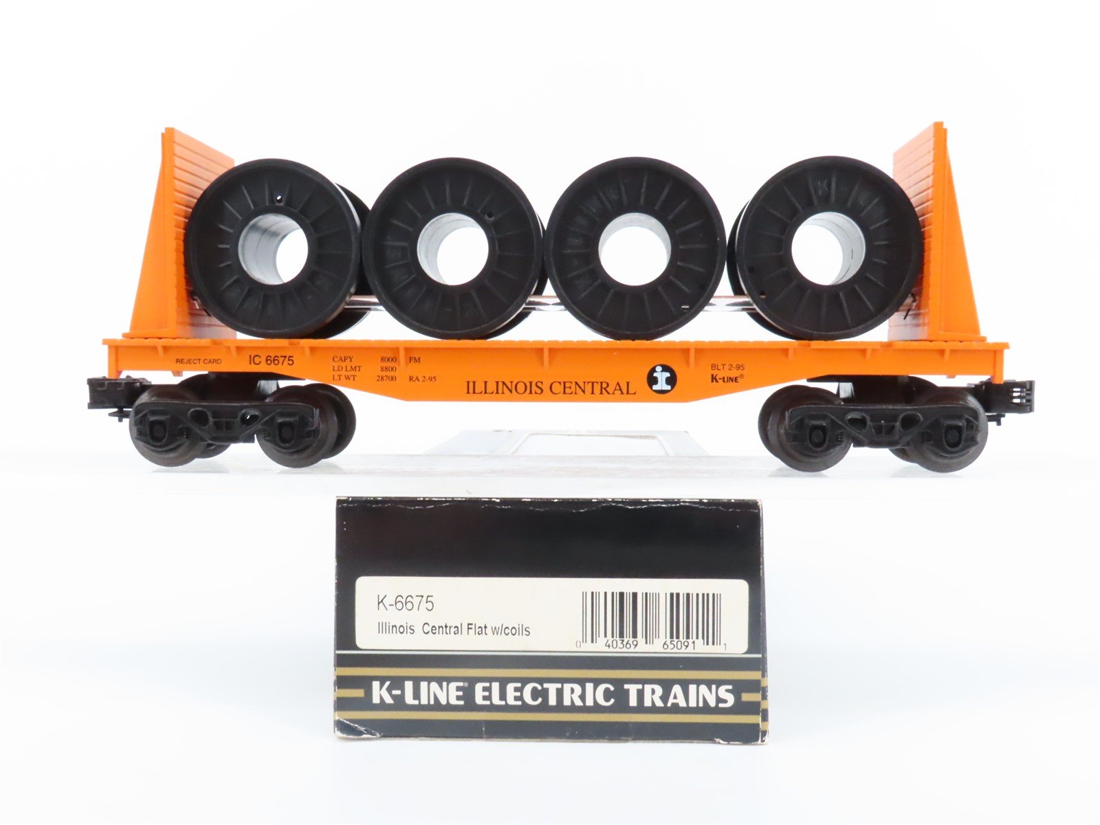 O Gauge 3-Rail K-Line K-6675 IC Illinois Central Flat Car w/ Coils #6675