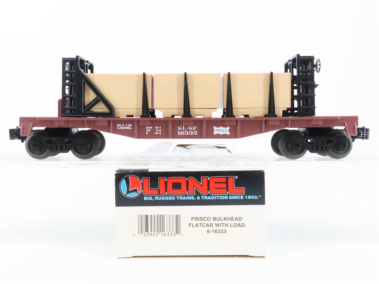 O Gauge 3-Rail Lionel 6-16333 SLSF Frisco Bulkhead Flatcar #16333 w/Lumber Load