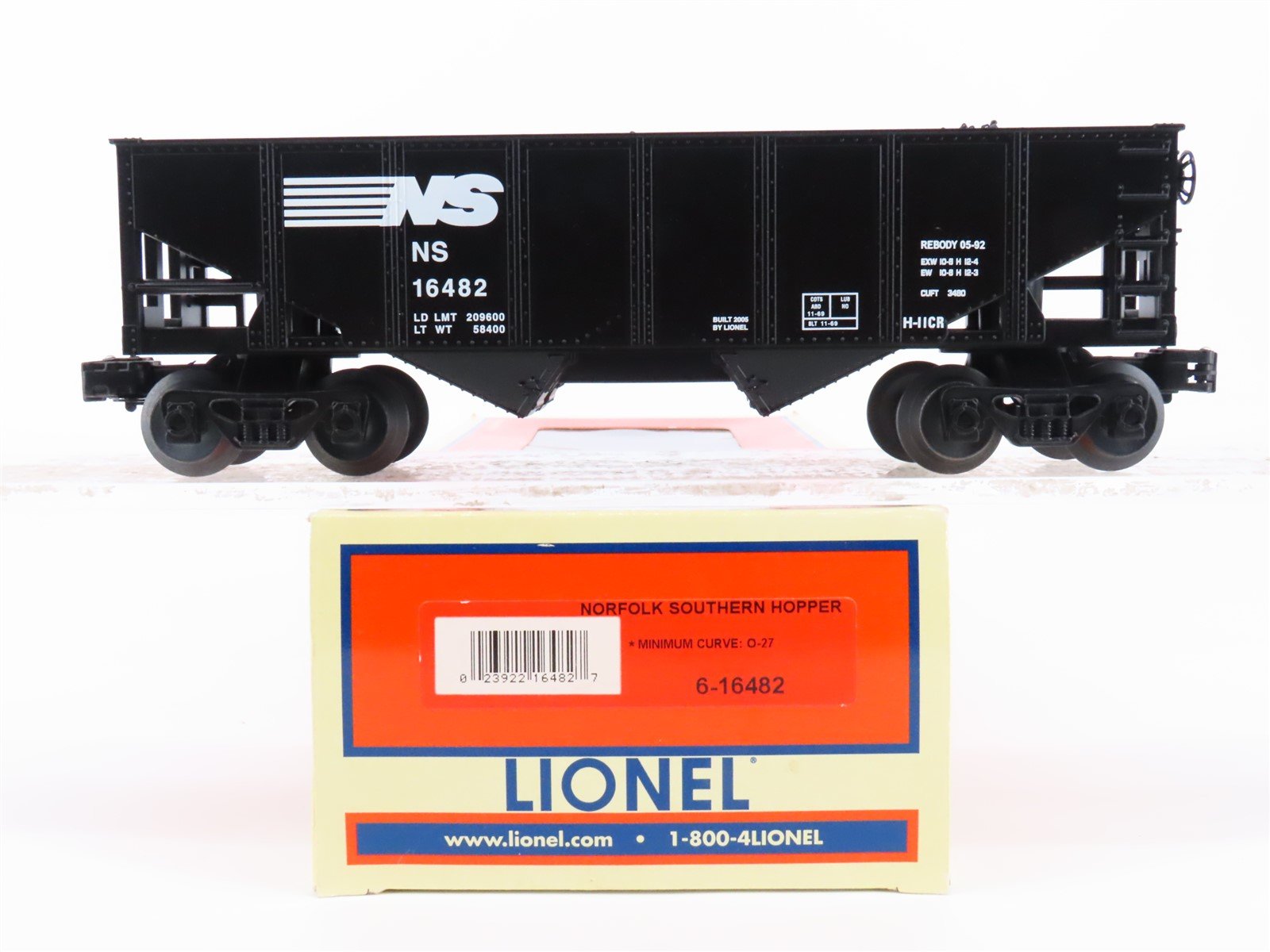 O Gauge 3-Rail Lionel 6-16482 NS Norfolk Southern Hopper #16482 w/Coal Load