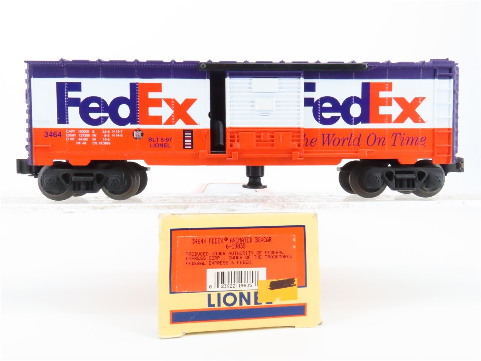 O Gauge 3-Rail Lionel 6-19835 3464X FedEx Animated Boxcar #3464