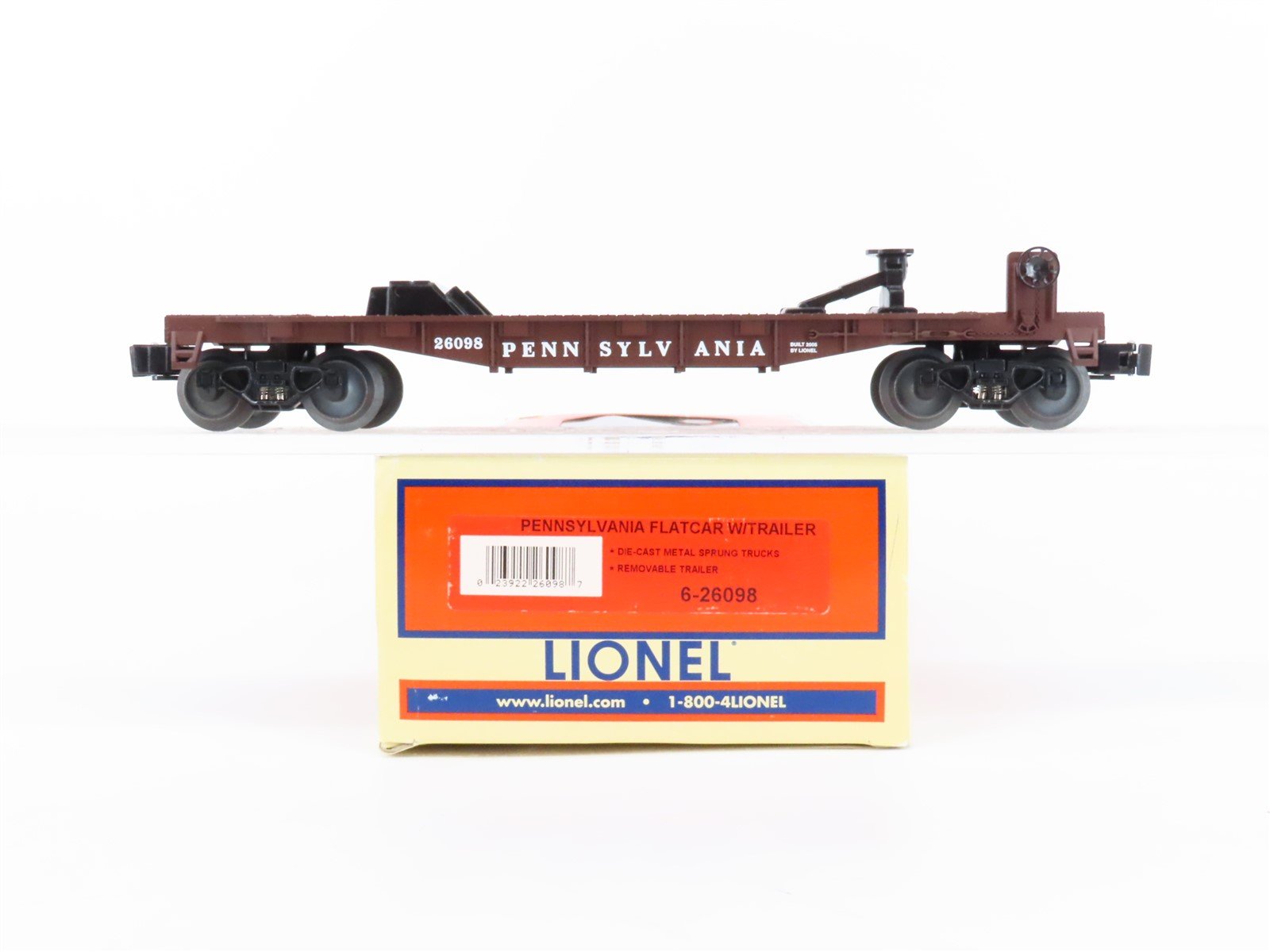 O Gauge 3-Rail Lionel 6-26098 PRR REA Leasing Flatcar W/Trailer #26098
