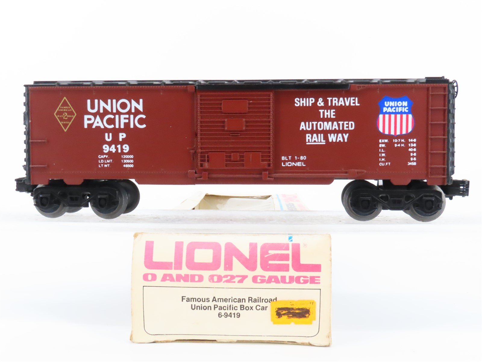 O Gauge 3-Rail Lionel 6-9419 UP Union Pacific Single Door Box Car #9785