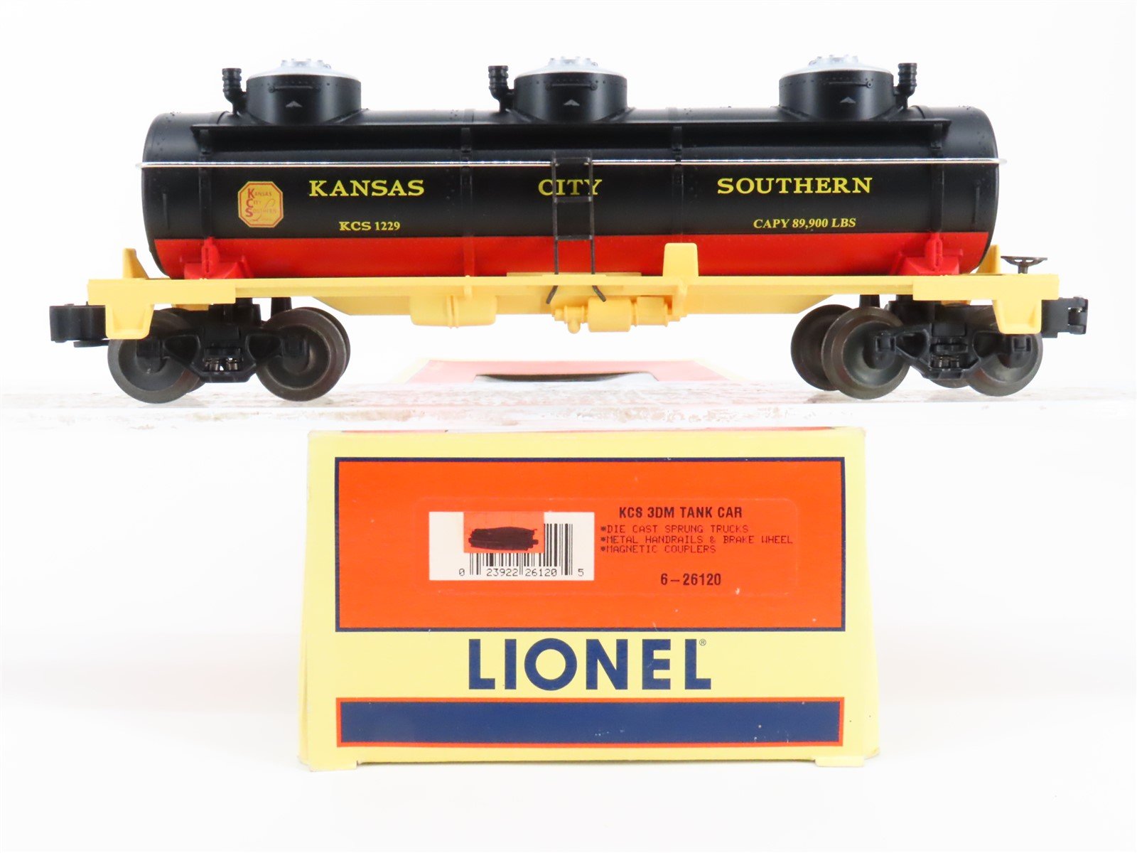 O Gauge 3-Rail Lionel 6-26120 KCS Kansas City Southern 3-Dome Tankcar #1229