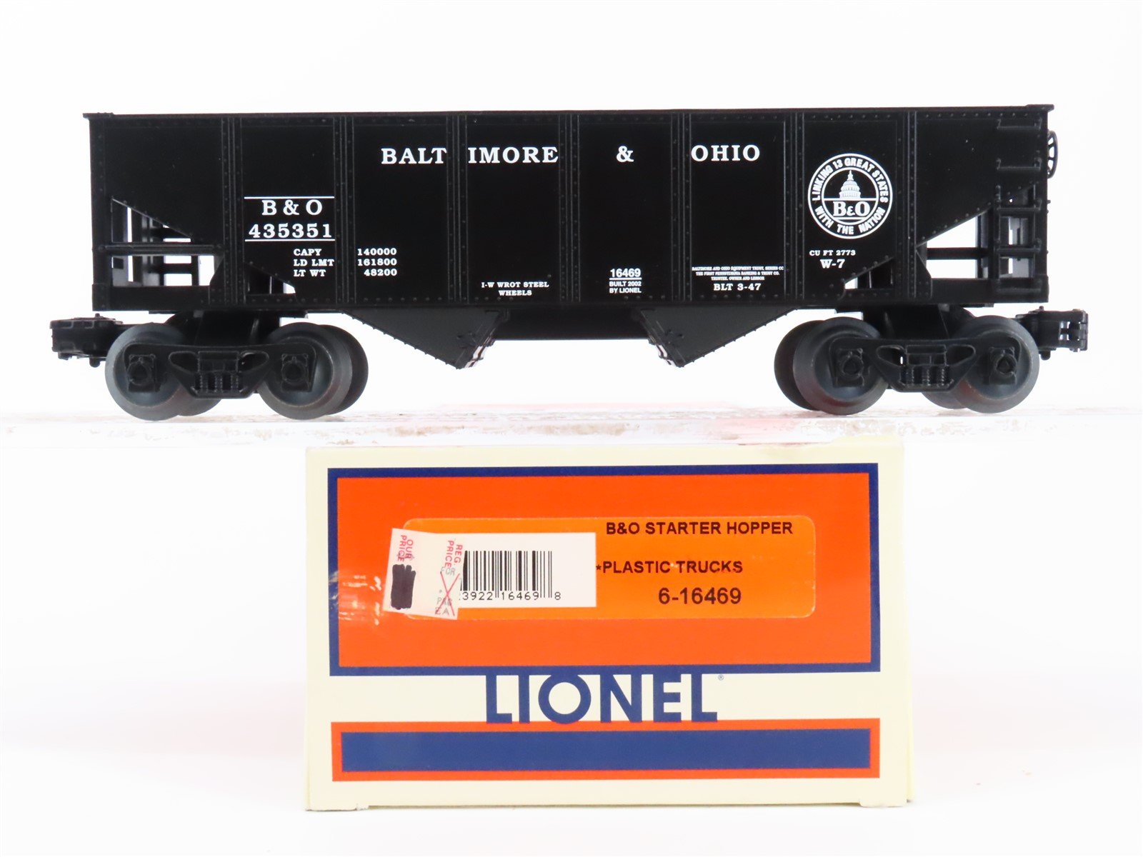 O 3-Rail Lionel 6-16469 B&O Baltimore & Ohio Starter 2-Bay Hopper Car #435351