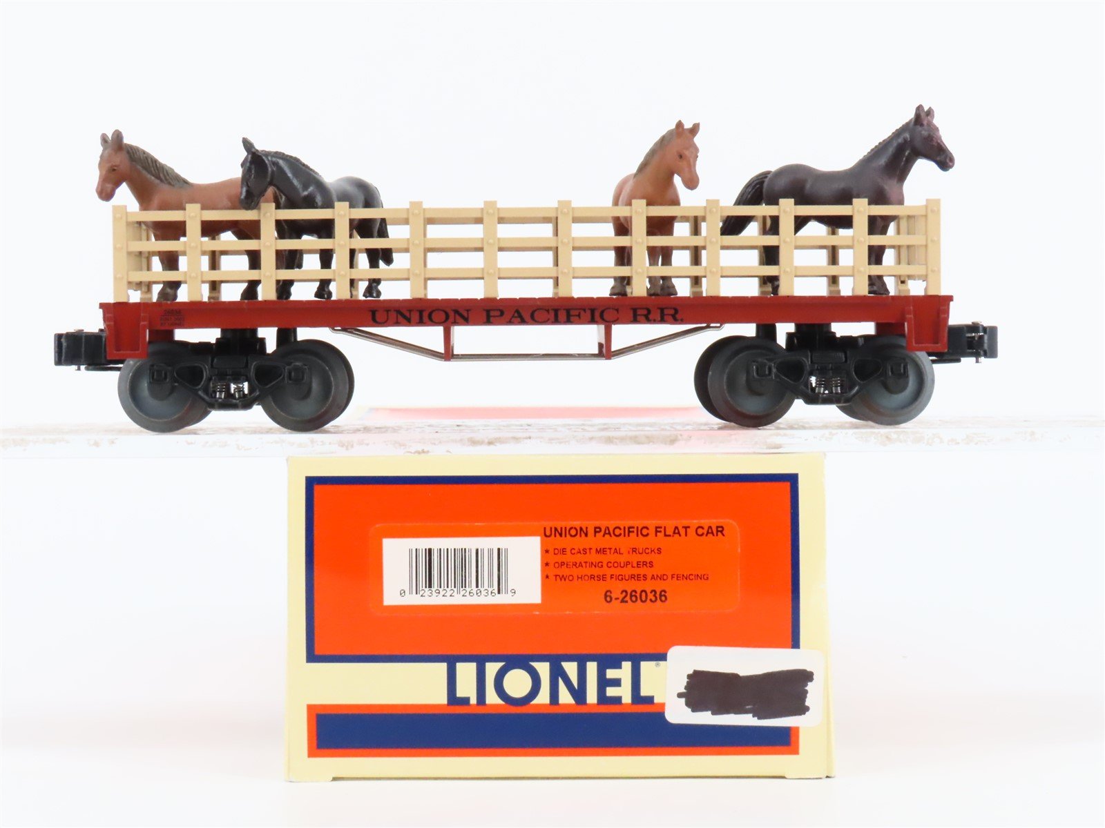 O 3-Rail Lionel 6-26036 UP Union Pacific Flatcar #26036 w/Horses