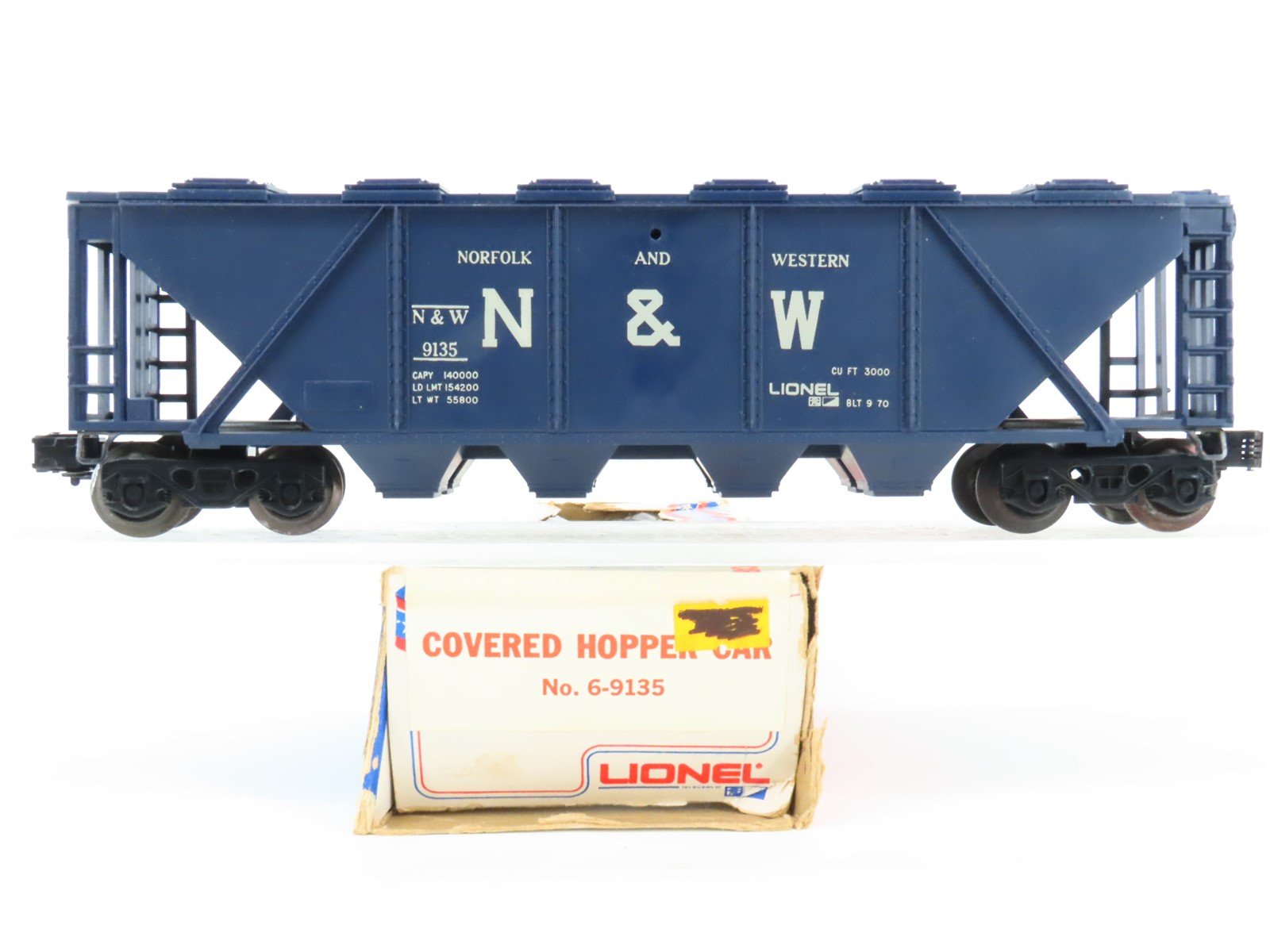 O Gauge 3-Rail Lionel 6-9135 N&W Norfolk & Western Covered 4-Bay Hopper #9135