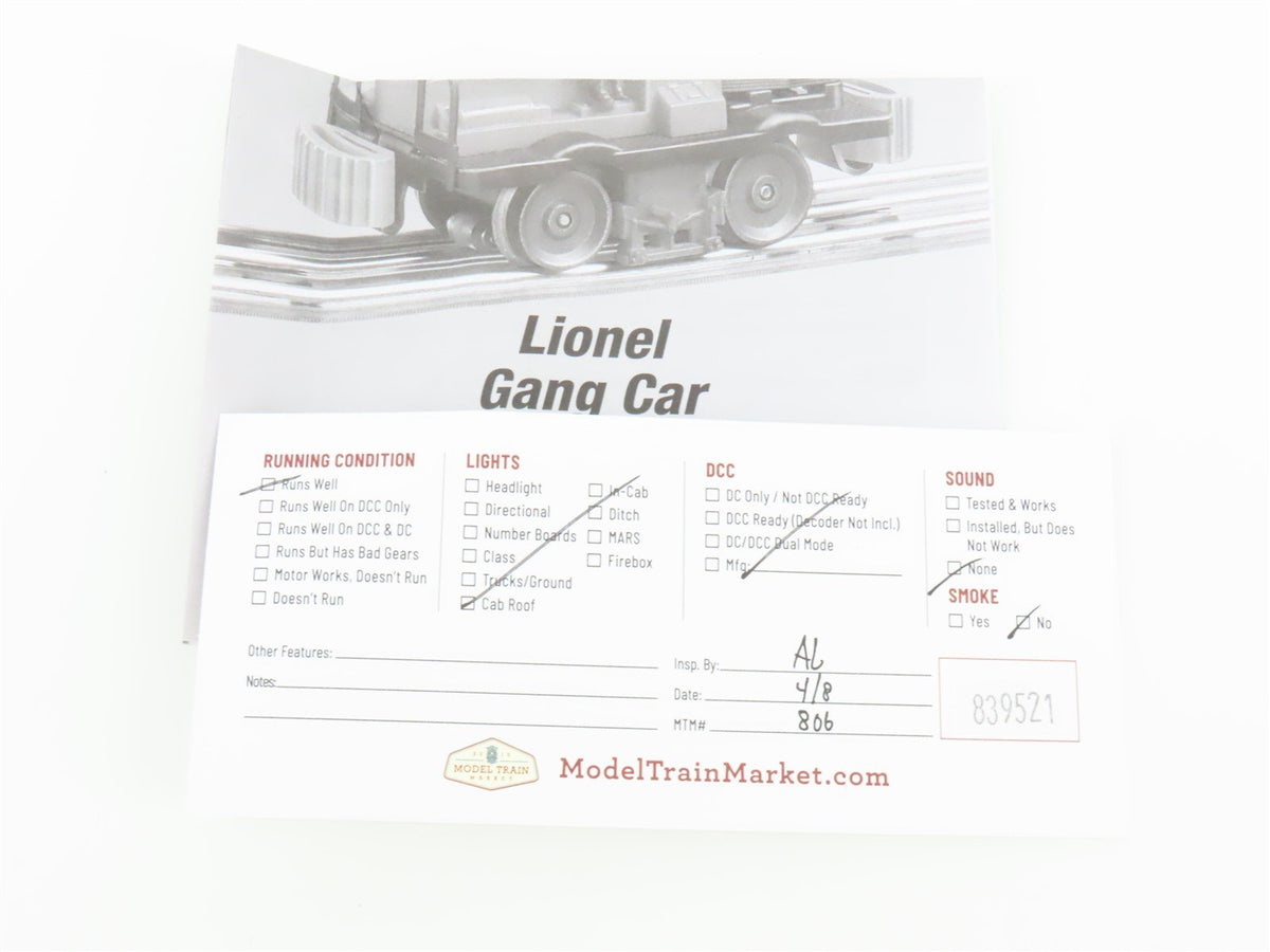 O Gauge 3-Rail Lionel 6-28442 #50 Powered Gang Car