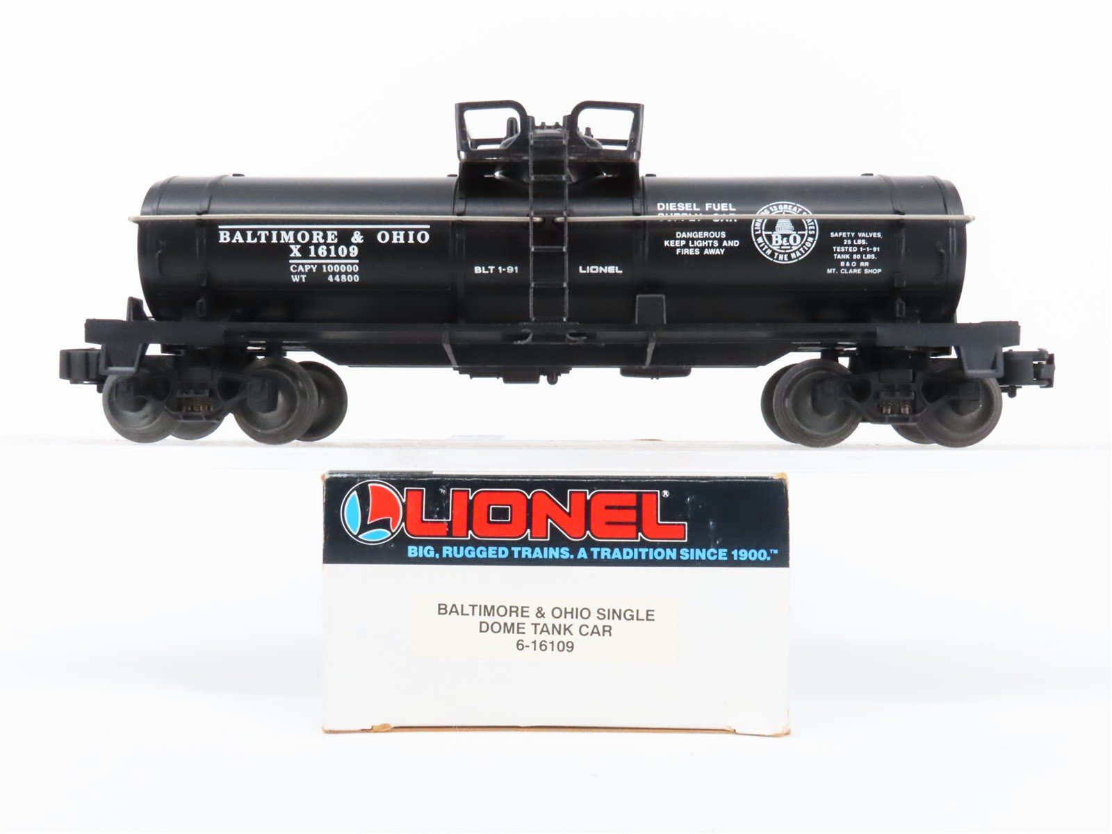 O Gauge 3-Rail Lionel 6-16109 B&O Baltimore & Ohio Single Dome Tank Car #X16109
