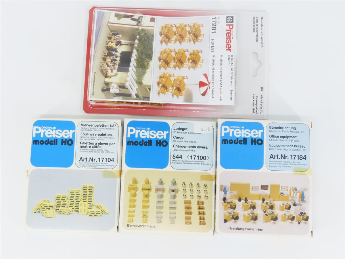 LOT of 4 HO Scale Preiser Four-Way Palettes/Cargo/Office Equipment Packs