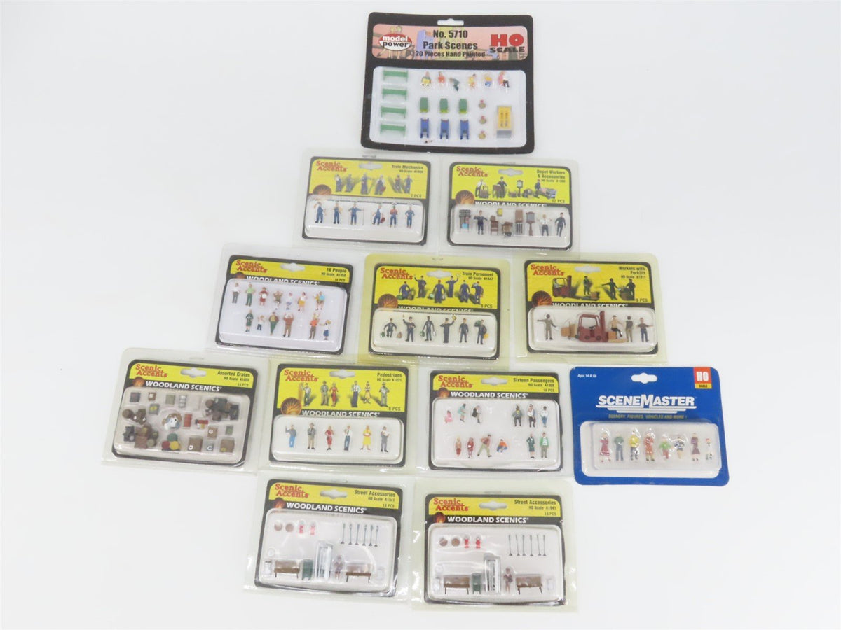 LOT of 12 HO Scale Model Power/Woodland Secnics People Figures &amp; Accessory Packs