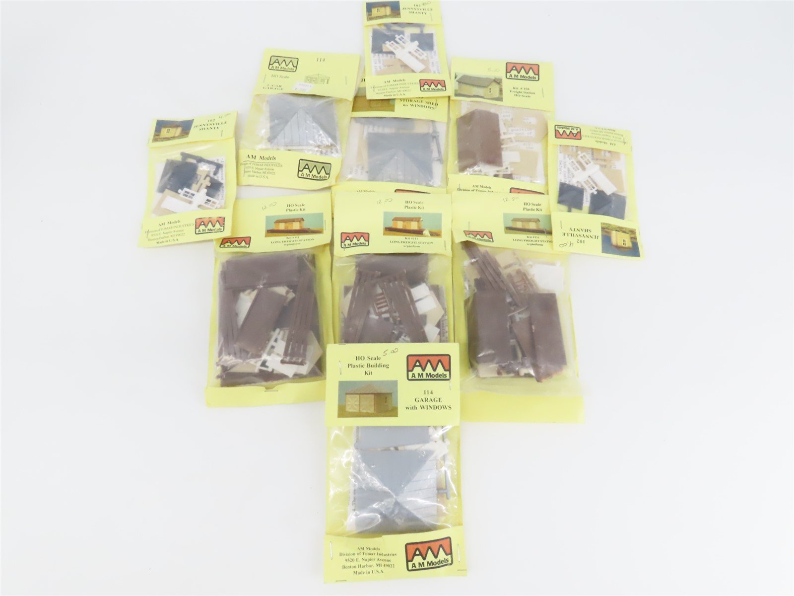 LOT of 9 HO Scale AM Models Freight Stations & Shed Building Kits