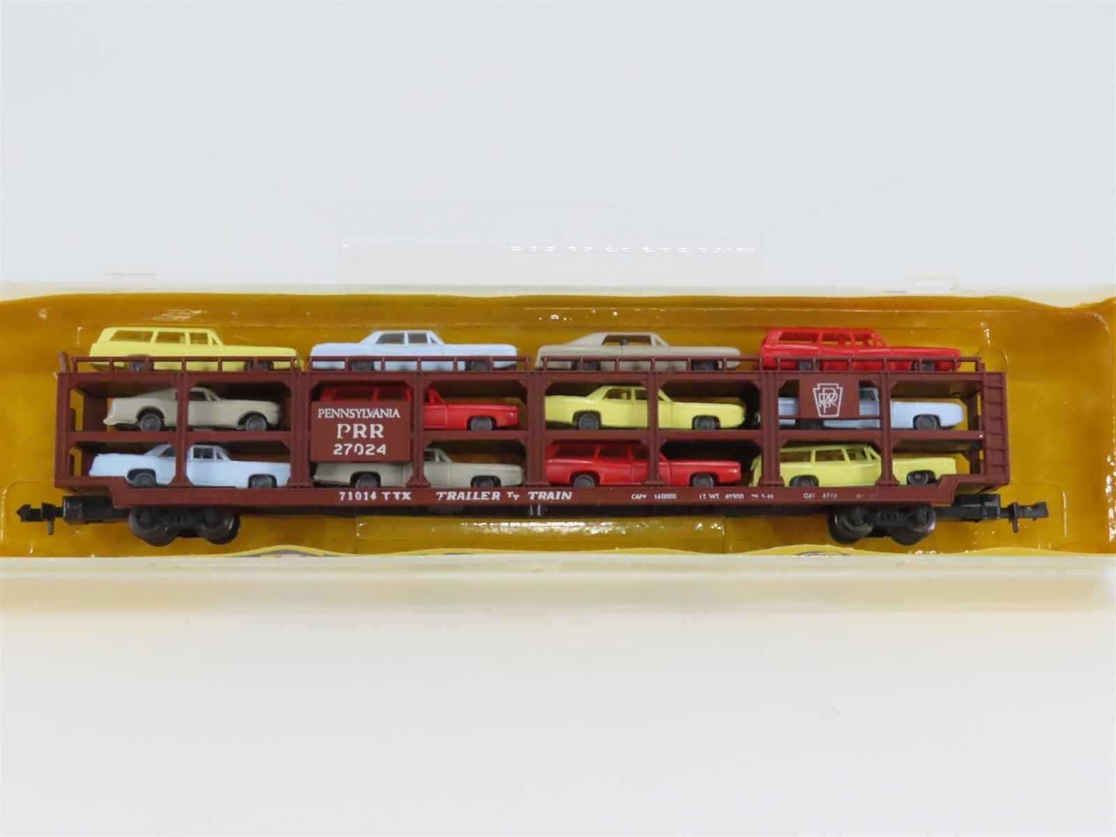 N AHM Minitrains 4902B TTX PRR Pennsylvania Auto Transporter #27024 w/ Vehicles