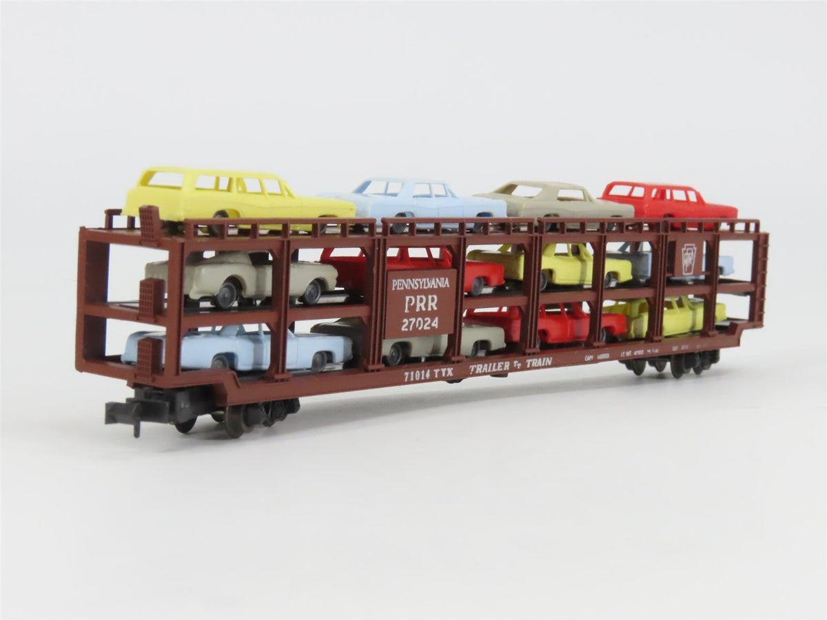 N AHM Minitrains 4902B TTX PRR Pennsylvania Auto Transporter #27024 w/ Vehicles