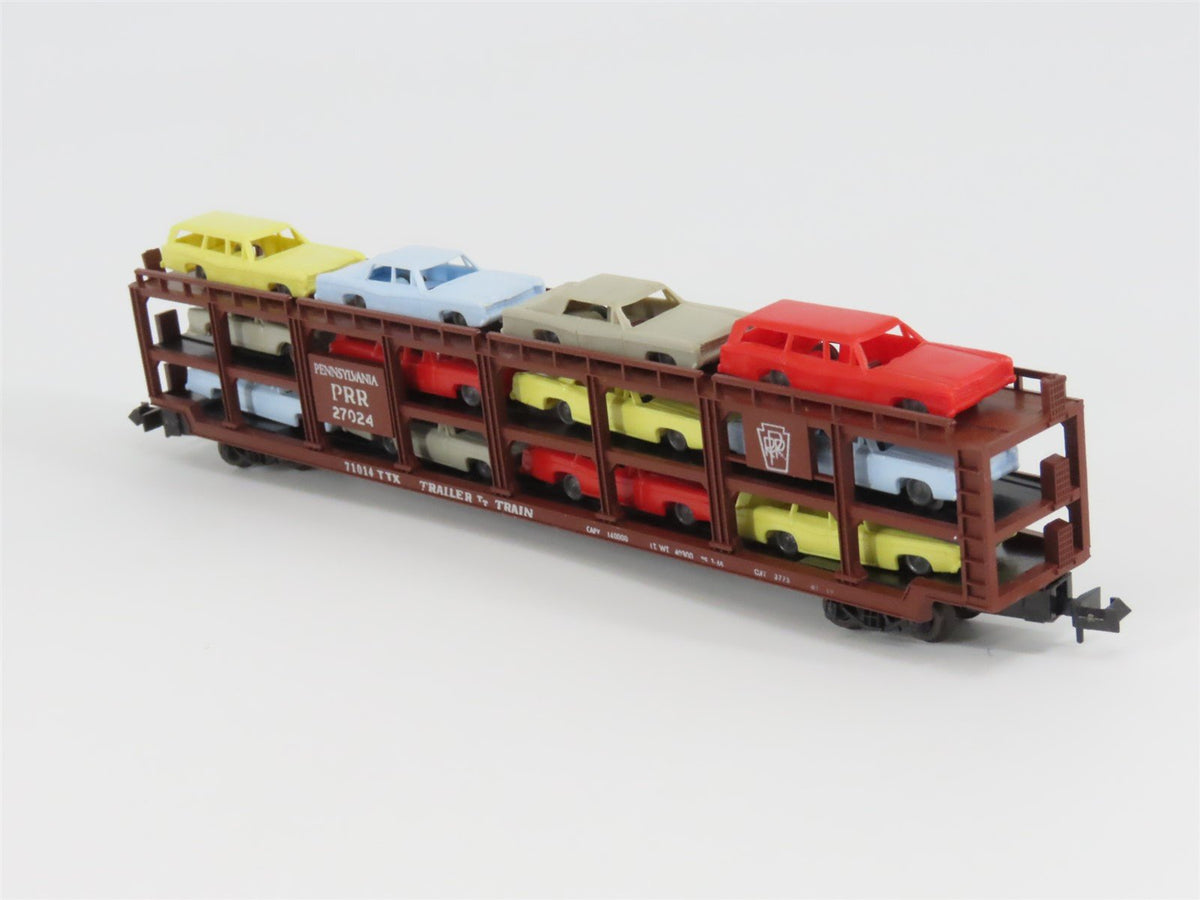 N AHM Minitrains 4902B TTX PRR Pennsylvania Auto Transporter #27024 w/ Vehicles
