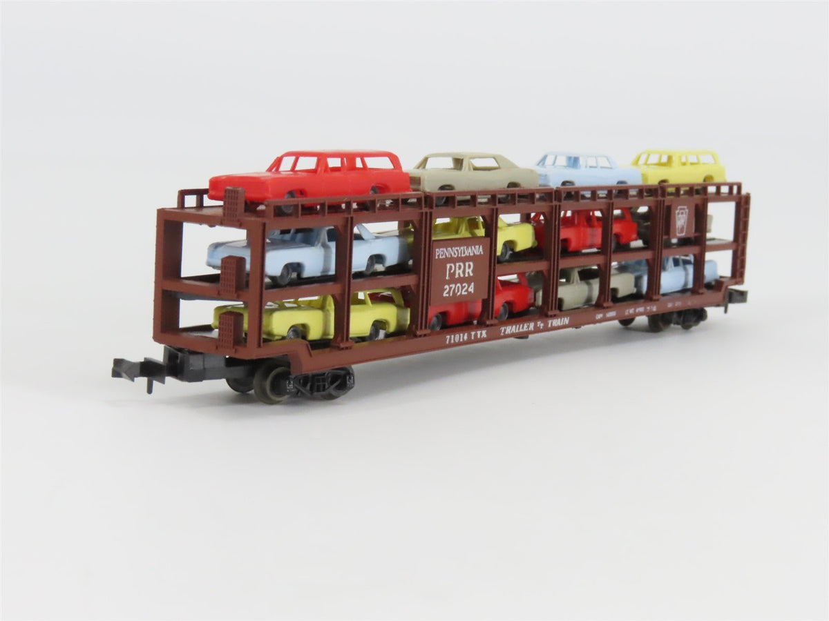 N AHM Minitrains 4902B TTX PRR Pennsylvania Auto Transporter #27024 w/ Vehicles