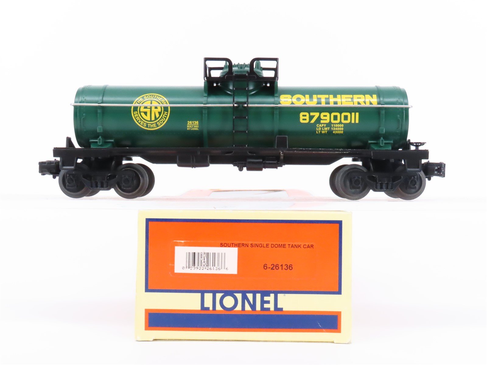 O Gauge 3-Rail Lionel 6-26136 SR Southern Railway Single Dome Tank Car #8790011