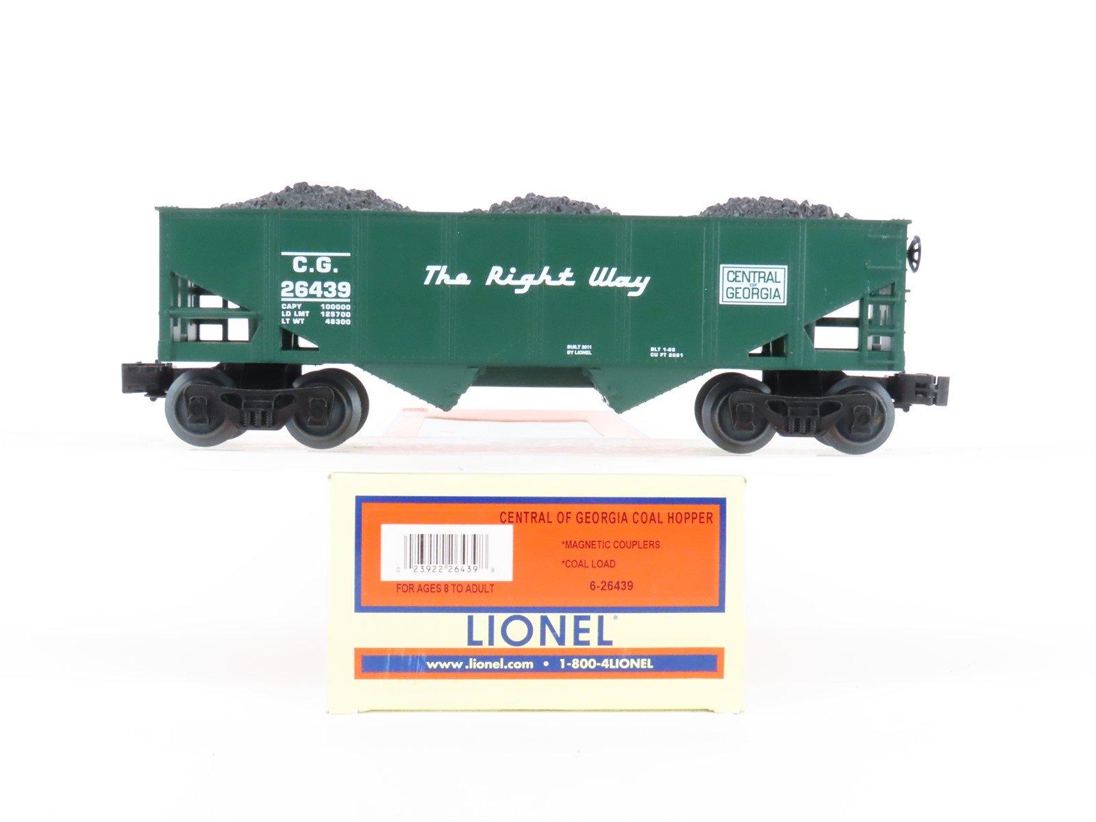 O Gauge 3-Rail Lionel 6-26439 CG Central of Georgia Hopper w/ Coal Load #26439