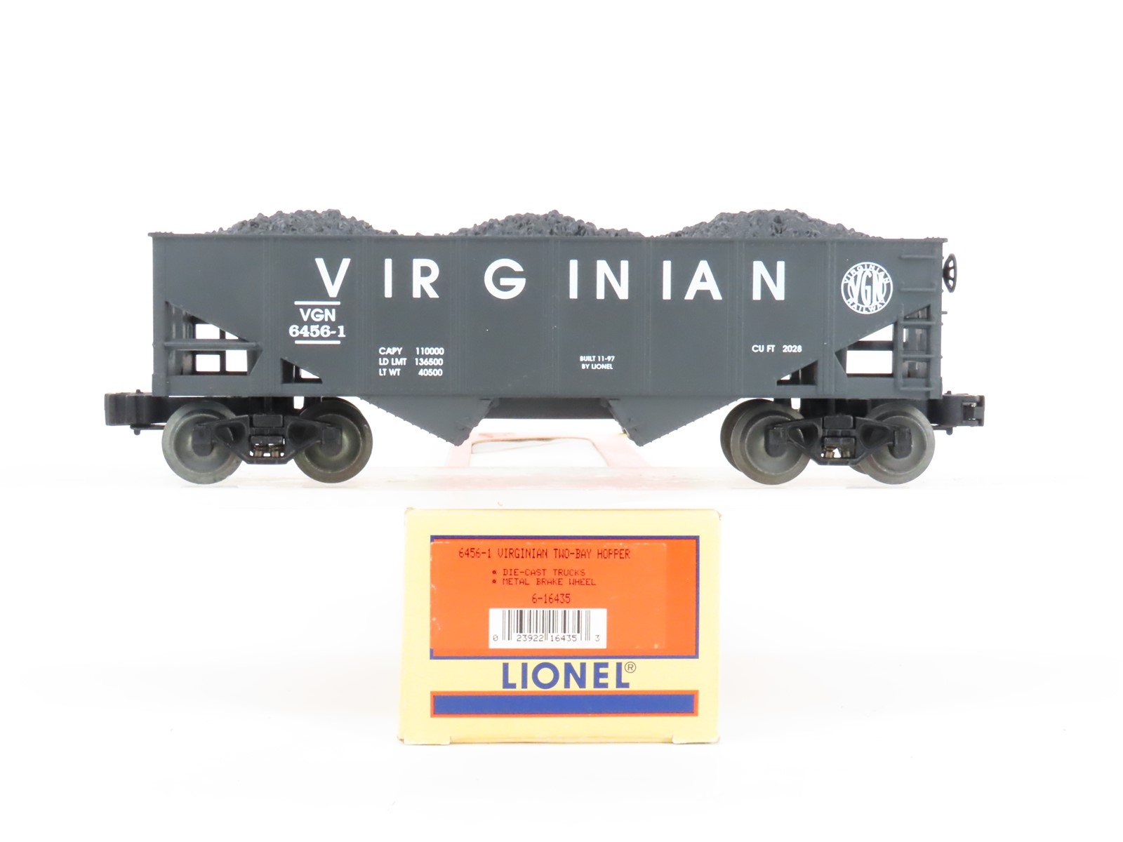 O Gauge 3-Rail Lionel 6-16435 VGN Virginian Railway 2-Bay Hopper w/ load 6456-1