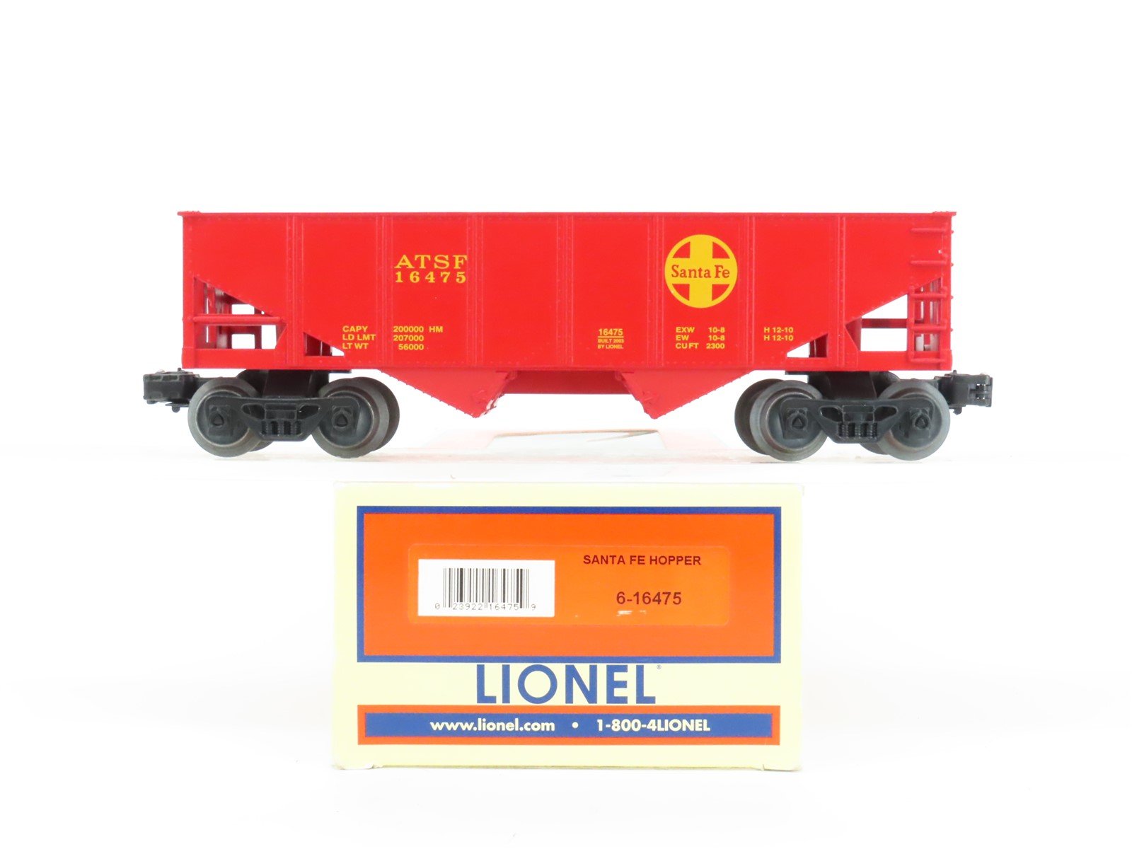 O Gauge 3-Rail Lionel 6-16475 ATSF Santa Fe 2-Bay Hopper w/ load 16475