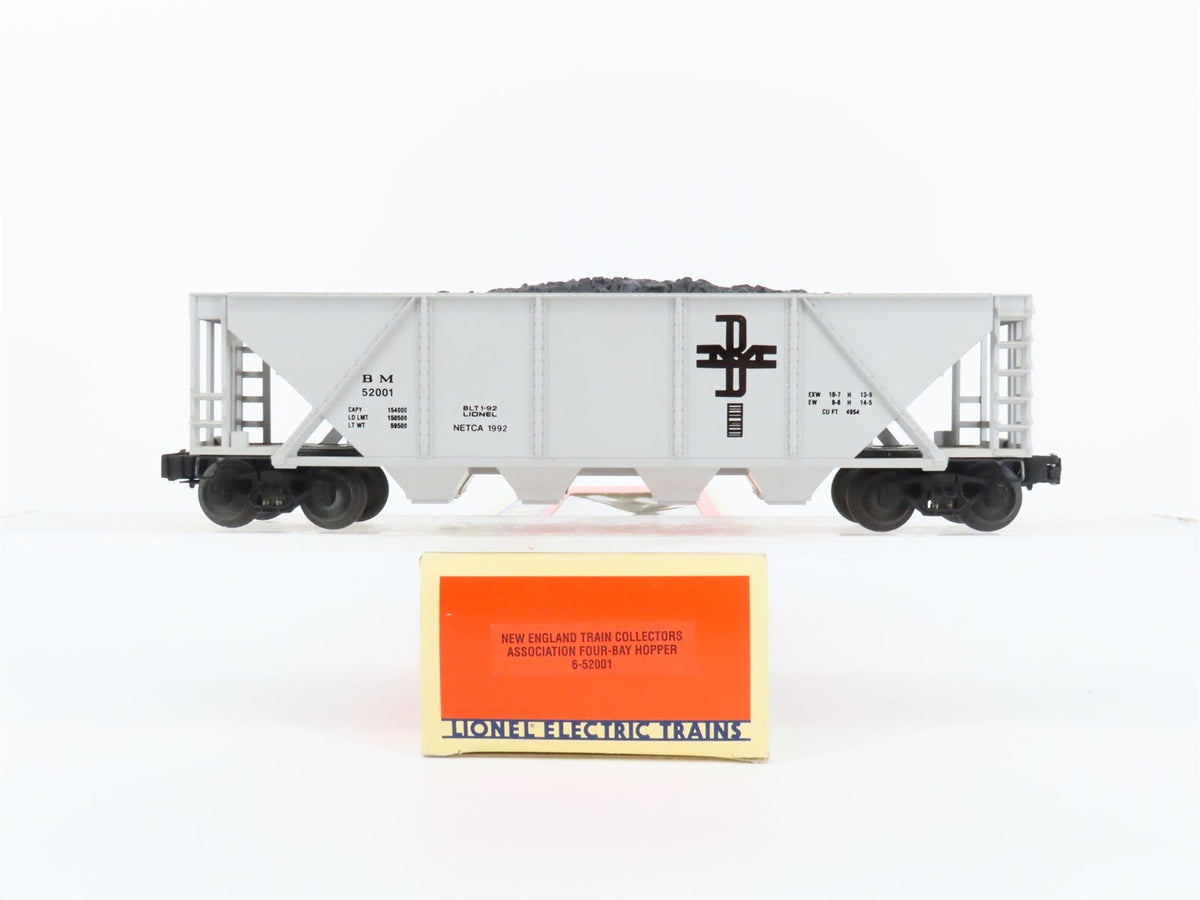 O Gauge 3-Rail Lionel 6-52001 NETCA BM Boston &amp; Maine 4-Bay Hopper w/Load #52001