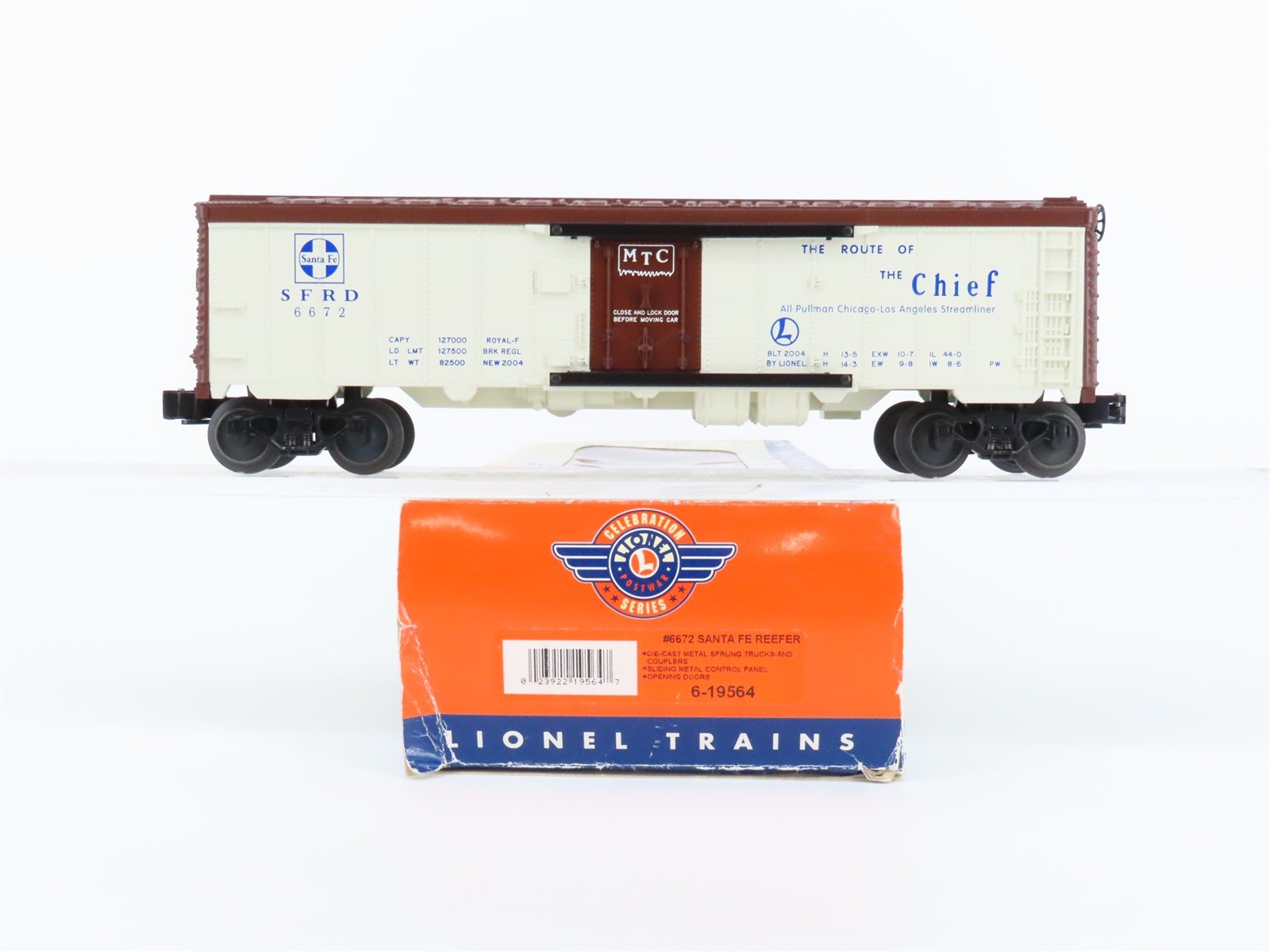 O Gauge 3-Rail Lionel 6-19564 SFRD Santa Fe Route of the Chief Reefer #6672