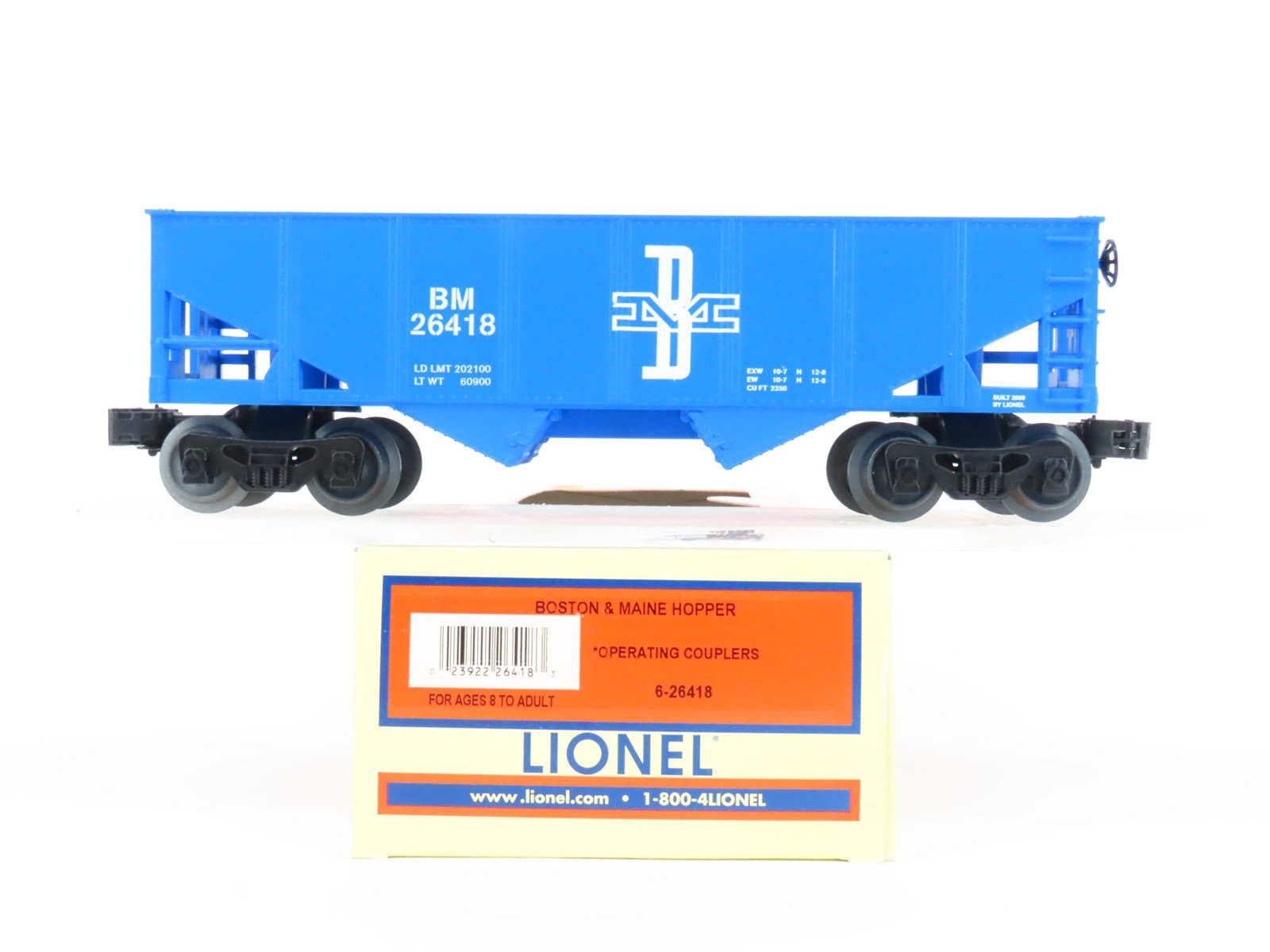 O Gauge 3-Rail Lionel 6-26418 B&M Boston & Maine 2 Bay Hopper #26418