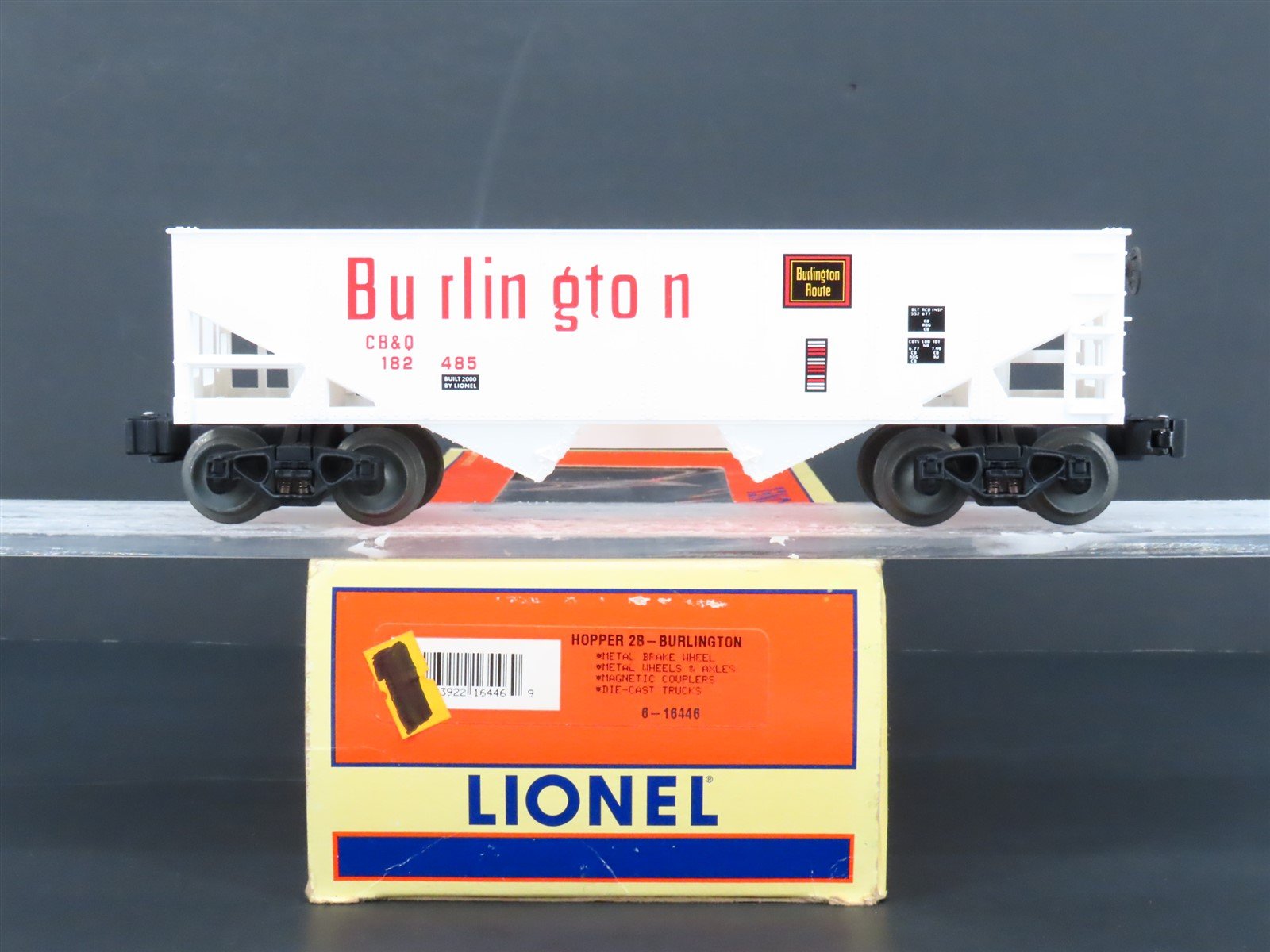 O Gauge 3-Rail Lionel 6-16446 CB&Q Burlington Route 2-Bay Hopper #182485