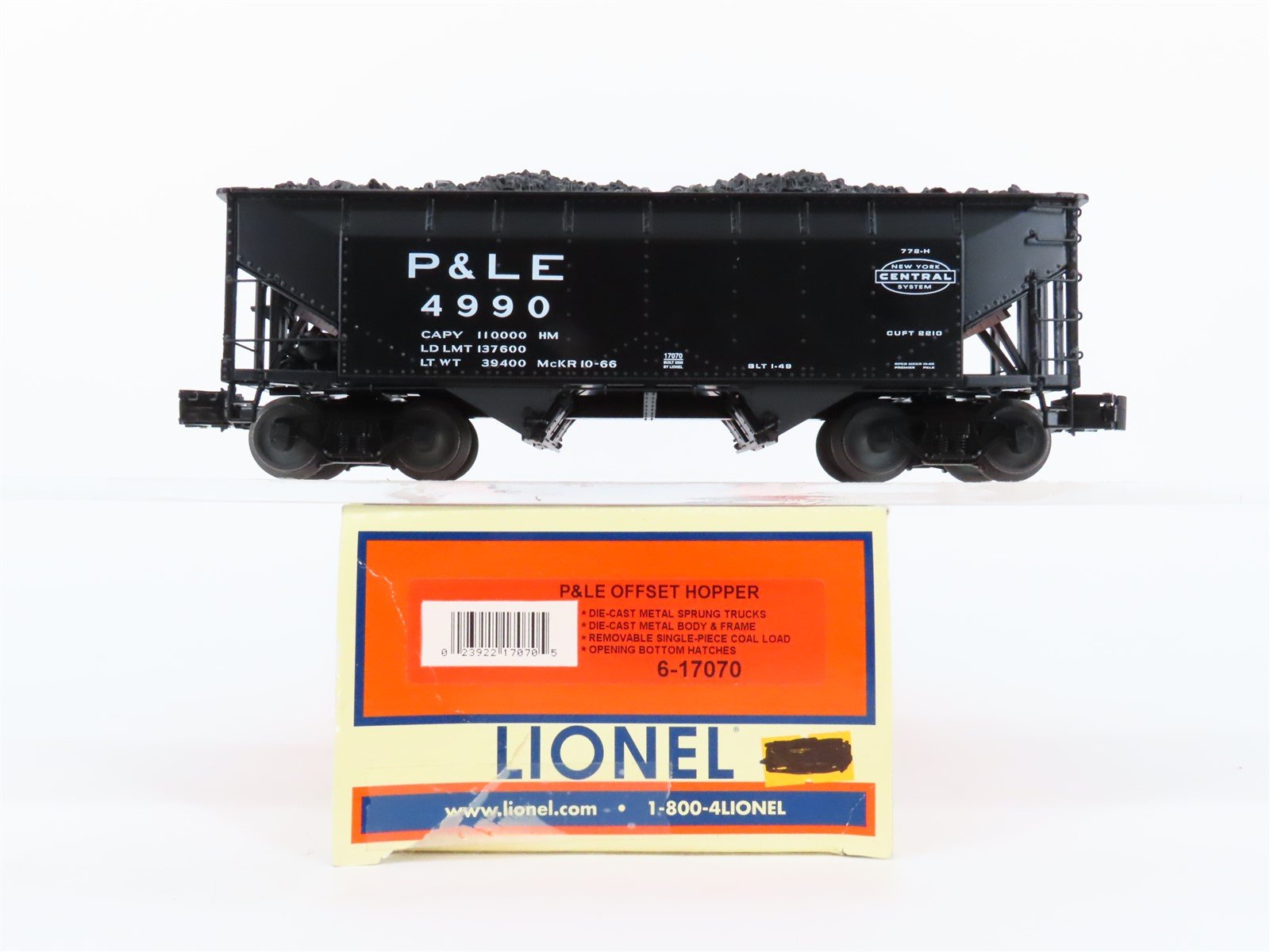 O Gauge 3-Rail Lionel 6-17070 Die-Cast P&LE 2-Bay Hopper W/ Load #4990
