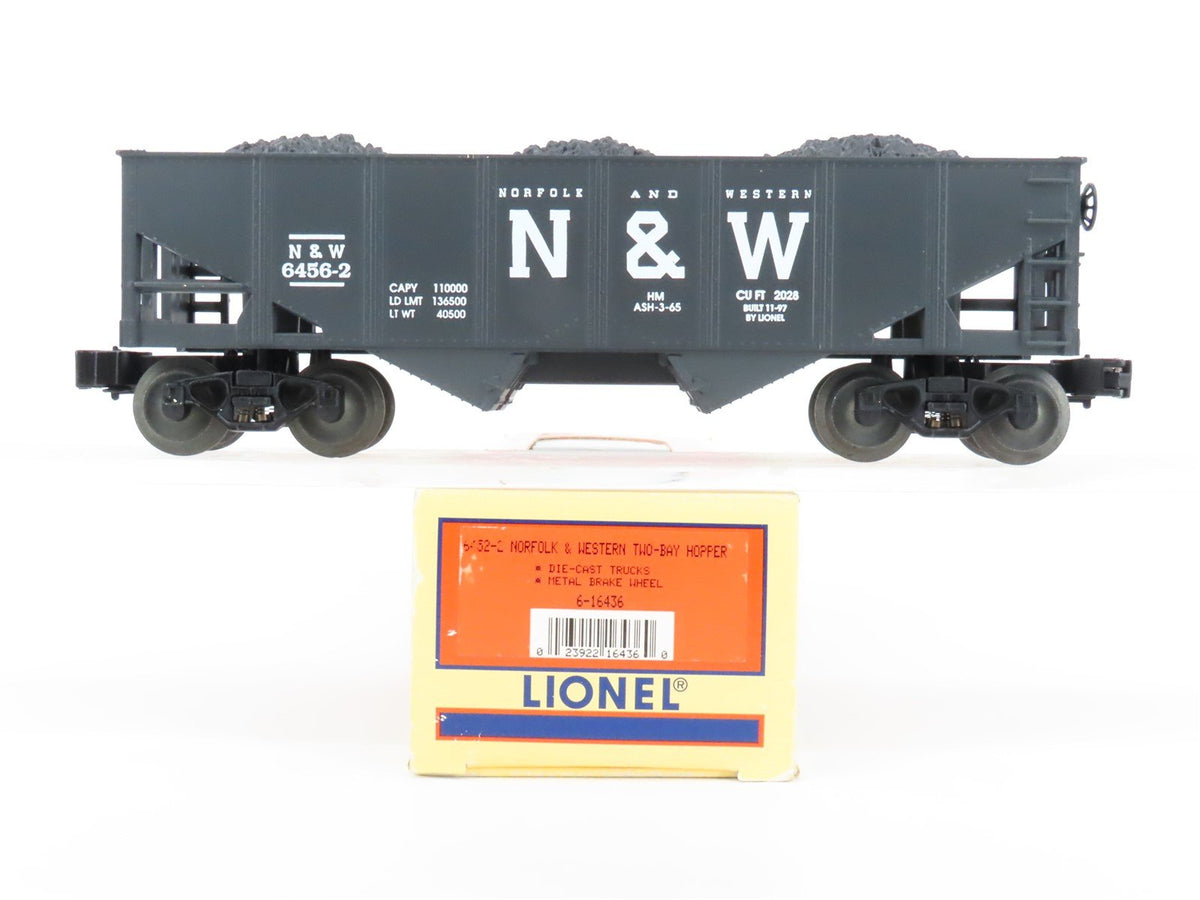 O Gauge 3-Rail Lionel 6-16436 N&amp;W Norfolk &amp; Western 2-Bay Hopper w/Load 6456-2