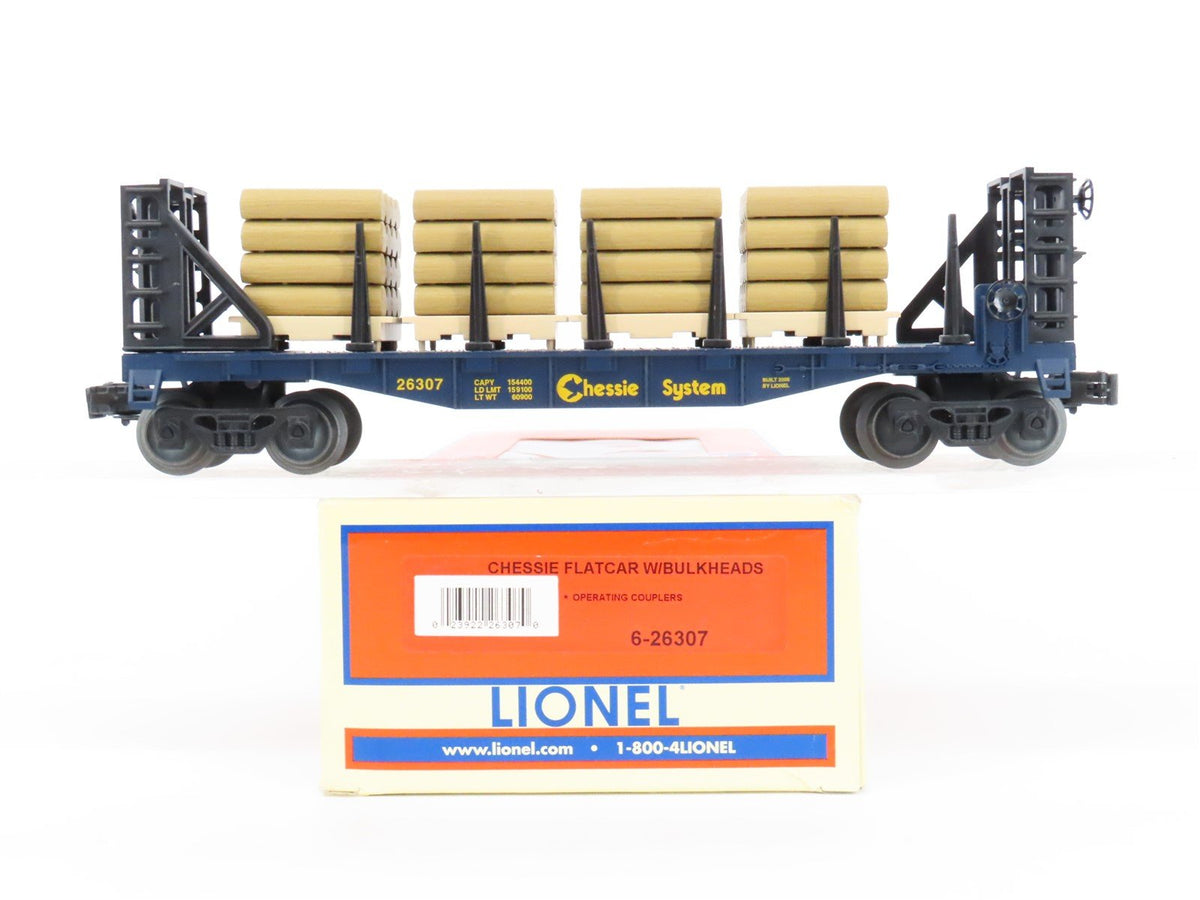 O Gauge 3-Rail Lionel 6-26307 Chessie System Flatcar w/Bulkheads &amp; Load #26307