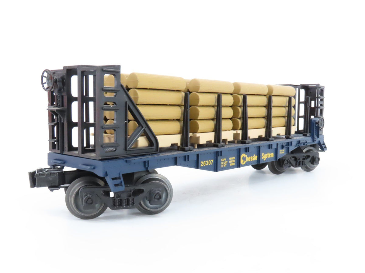 O Gauge 3-Rail Lionel 6-26307 Chessie System Flatcar w/Bulkheads &amp; Load #26307