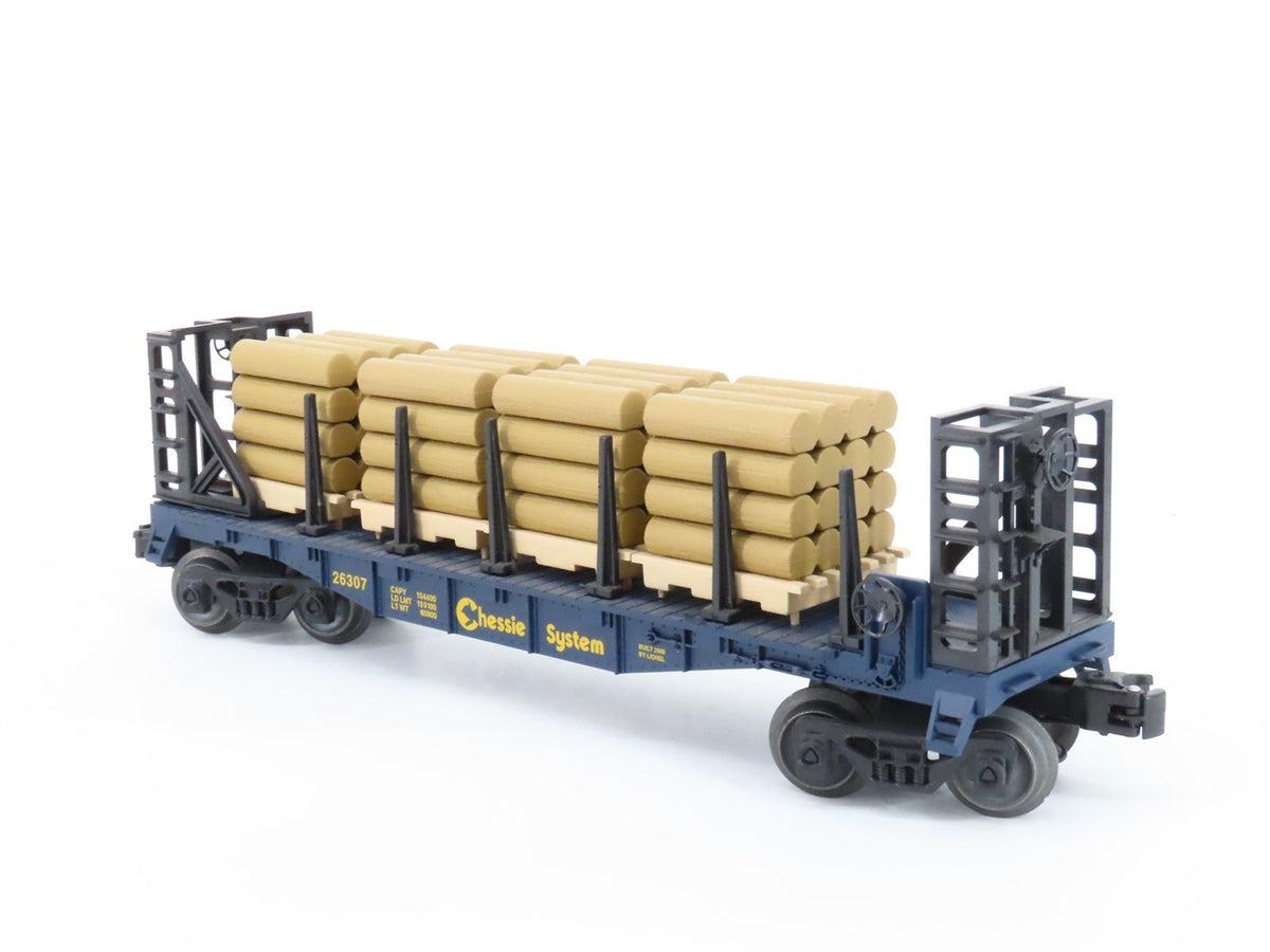 O Gauge 3-Rail Lionel 6-26307 Chessie System Flatcar w/Bulkheads &amp; Load #26307