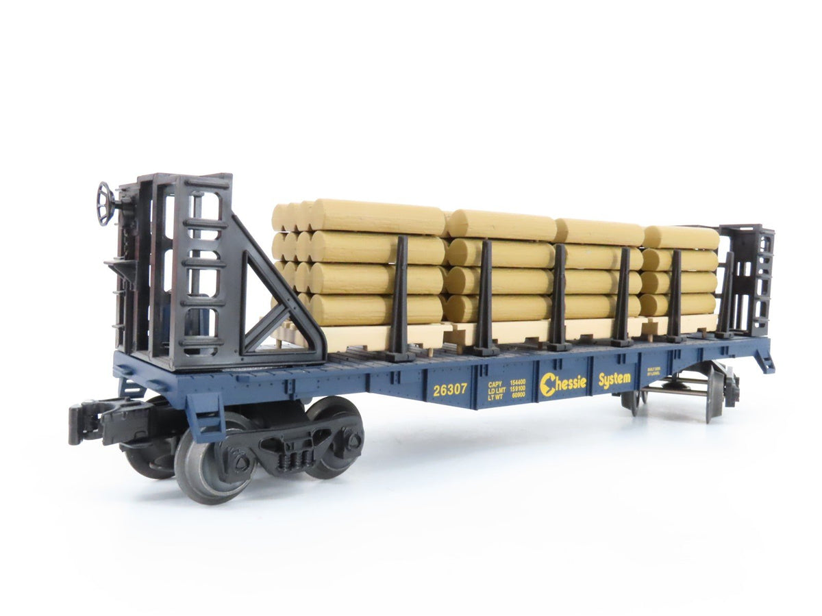 O Gauge 3-Rail Lionel 6-26307 Chessie System Flatcar w/Bulkheads &amp; Load #26307