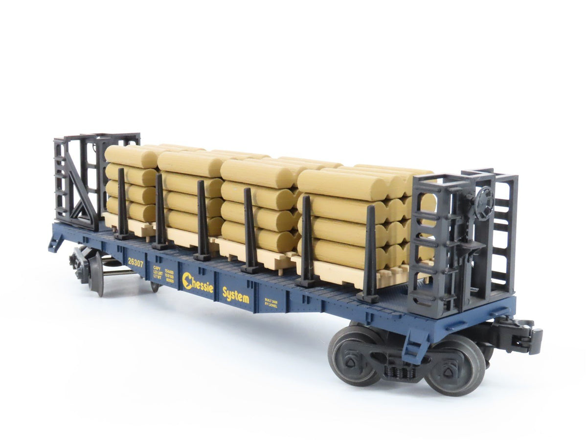 O Gauge 3-Rail Lionel 6-26307 Chessie System Flatcar w/Bulkheads &amp; Load #26307