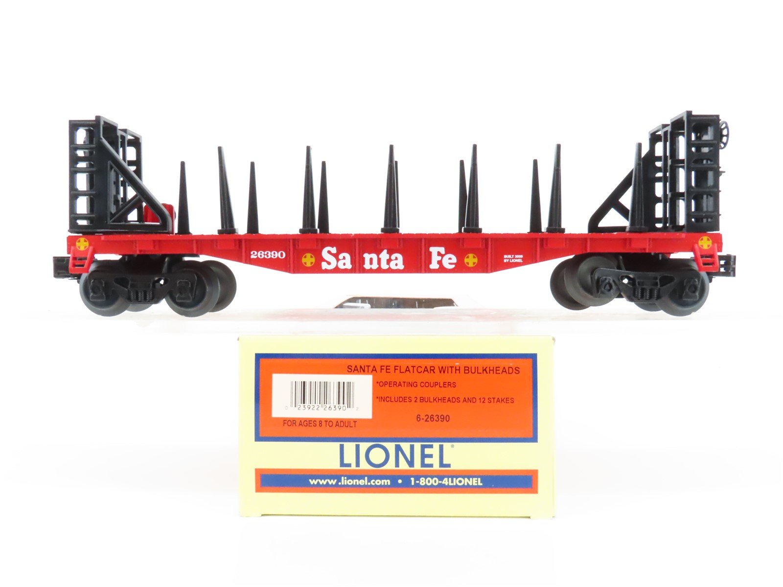 O Gauge 3-Rail Lionel 6-26390 Santa Fe Flatcar w/ Bulkheads 26390