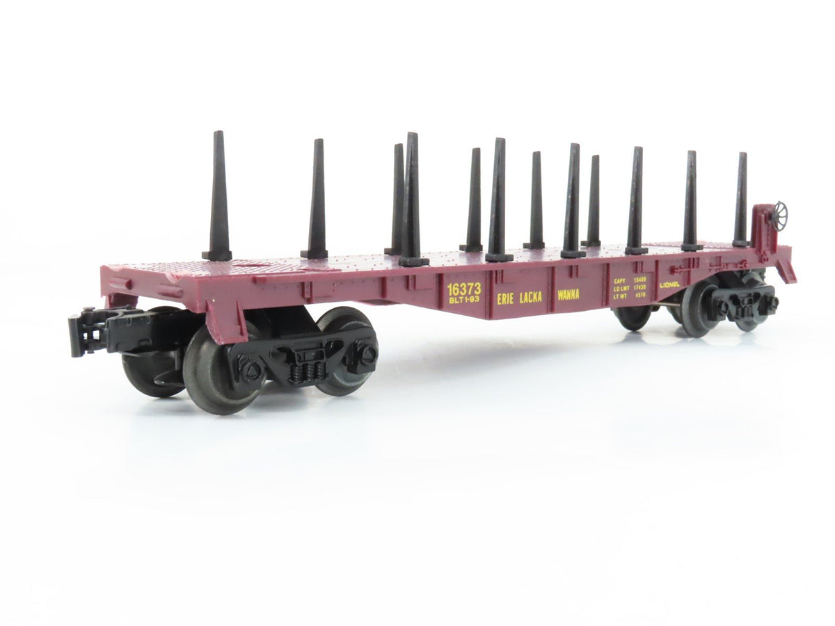 O Gauge 3-Rail Lionel 6-16373 EL Erie Lackawanna Flatcar w/ Stakes &amp; Load 16373
