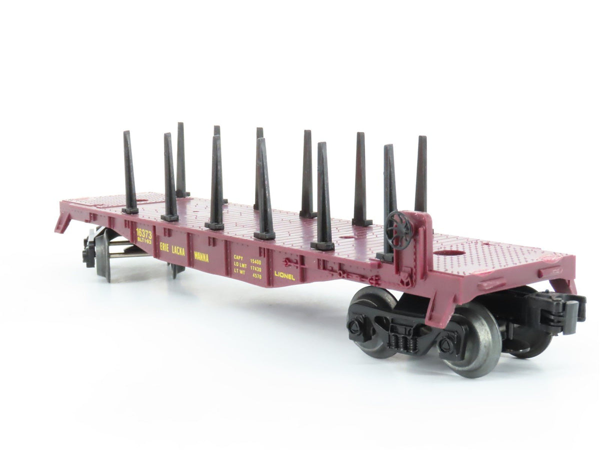 O Gauge 3-Rail Lionel 6-16373 EL Erie Lackawanna Flatcar w/ Stakes &amp; Load 16373