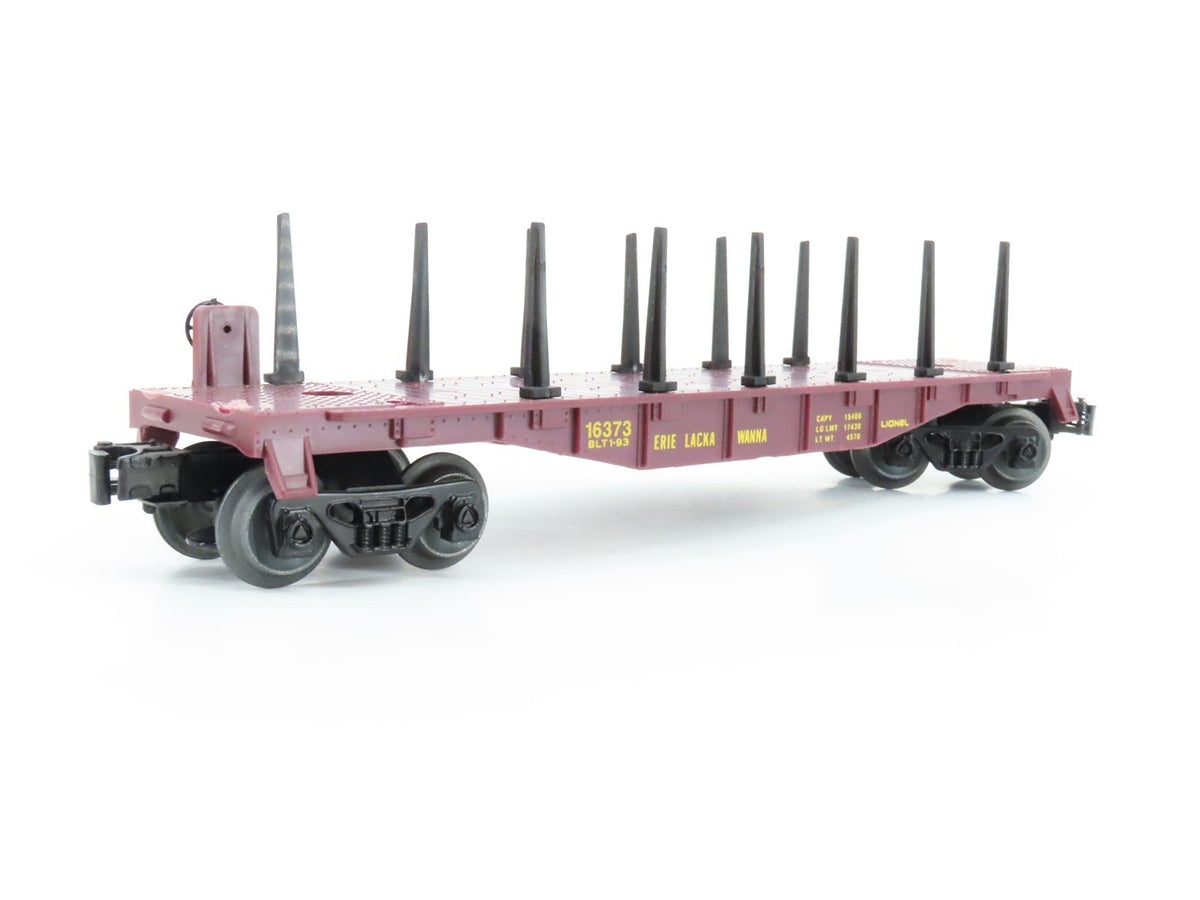 O Gauge 3-Rail Lionel 6-16373 EL Erie Lackawanna Flatcar w/ Stakes &amp; Load 16373